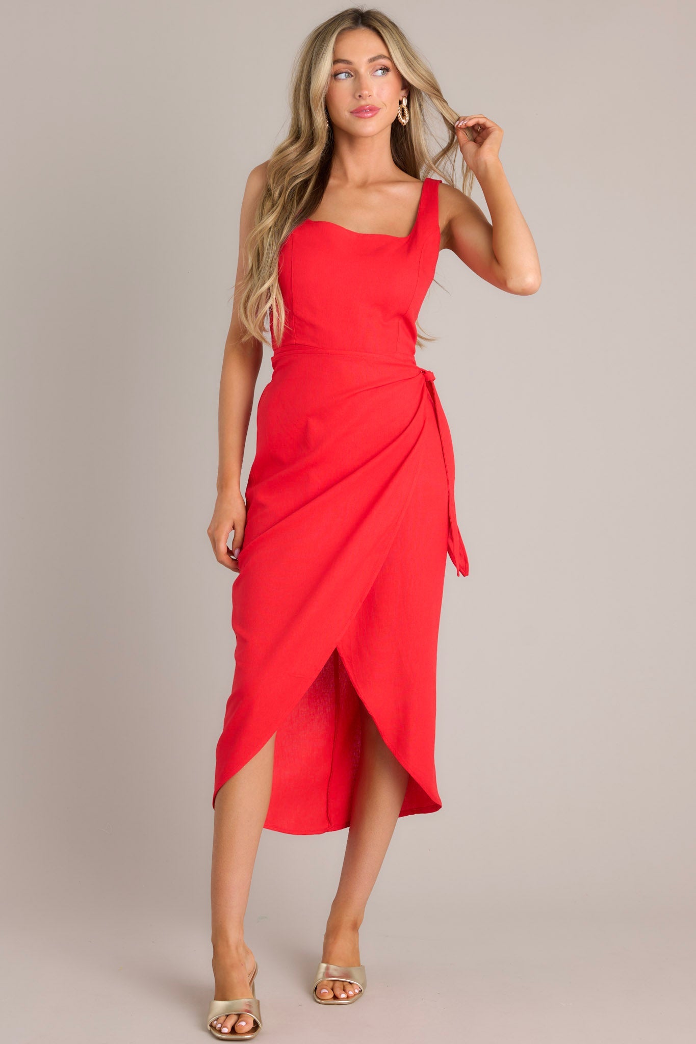 Cardinal Couture Red Midi Wrap Dress (BACKORDER JUNE) - Red Dress