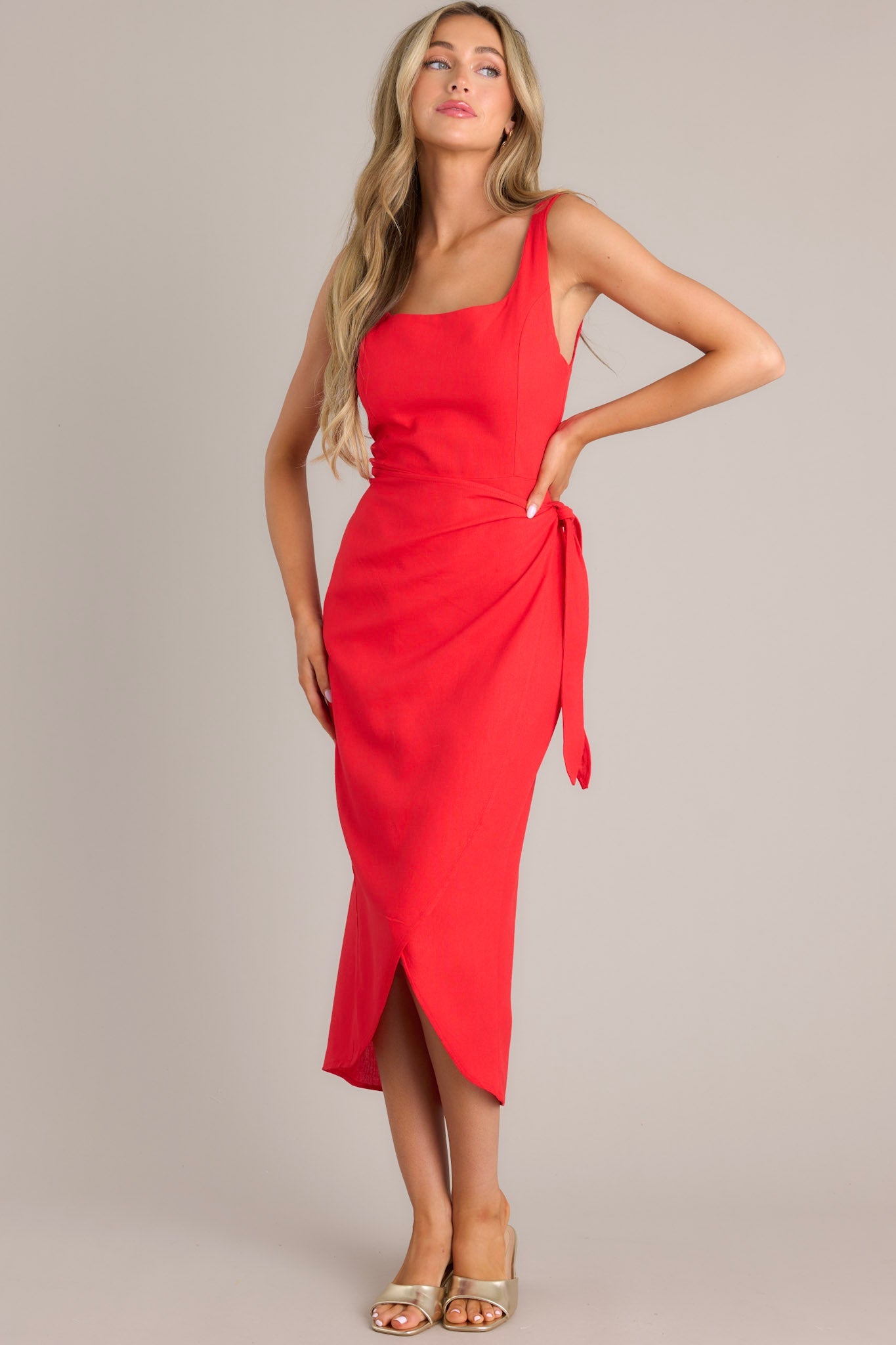 Cardinal Couture Red Midi Wrap Dress (BACKORDER JUNE) - Red Dress