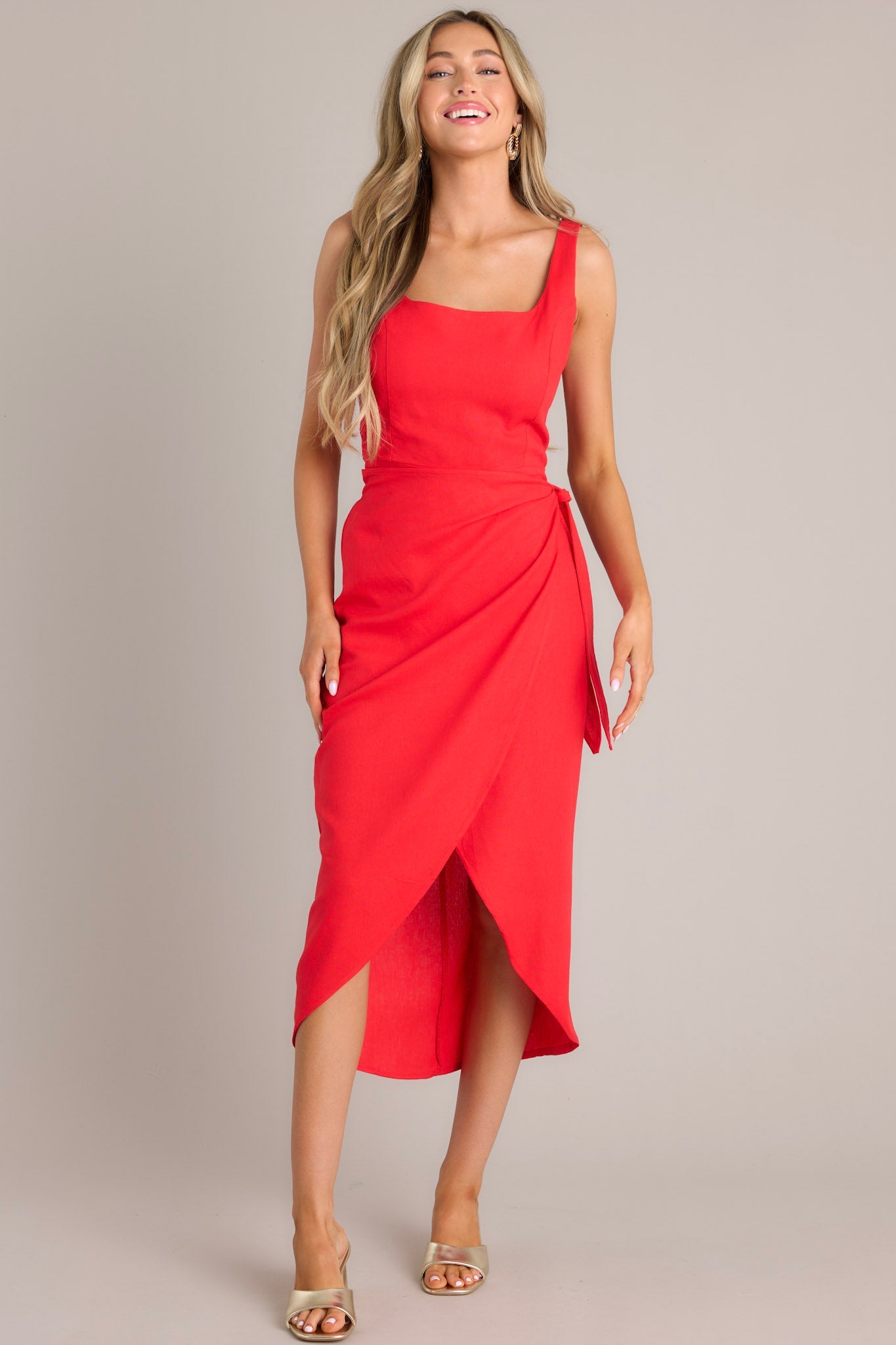 Cardinal Couture Red Midi Wrap Dress (BACKORDER JUNE) - Red Dress