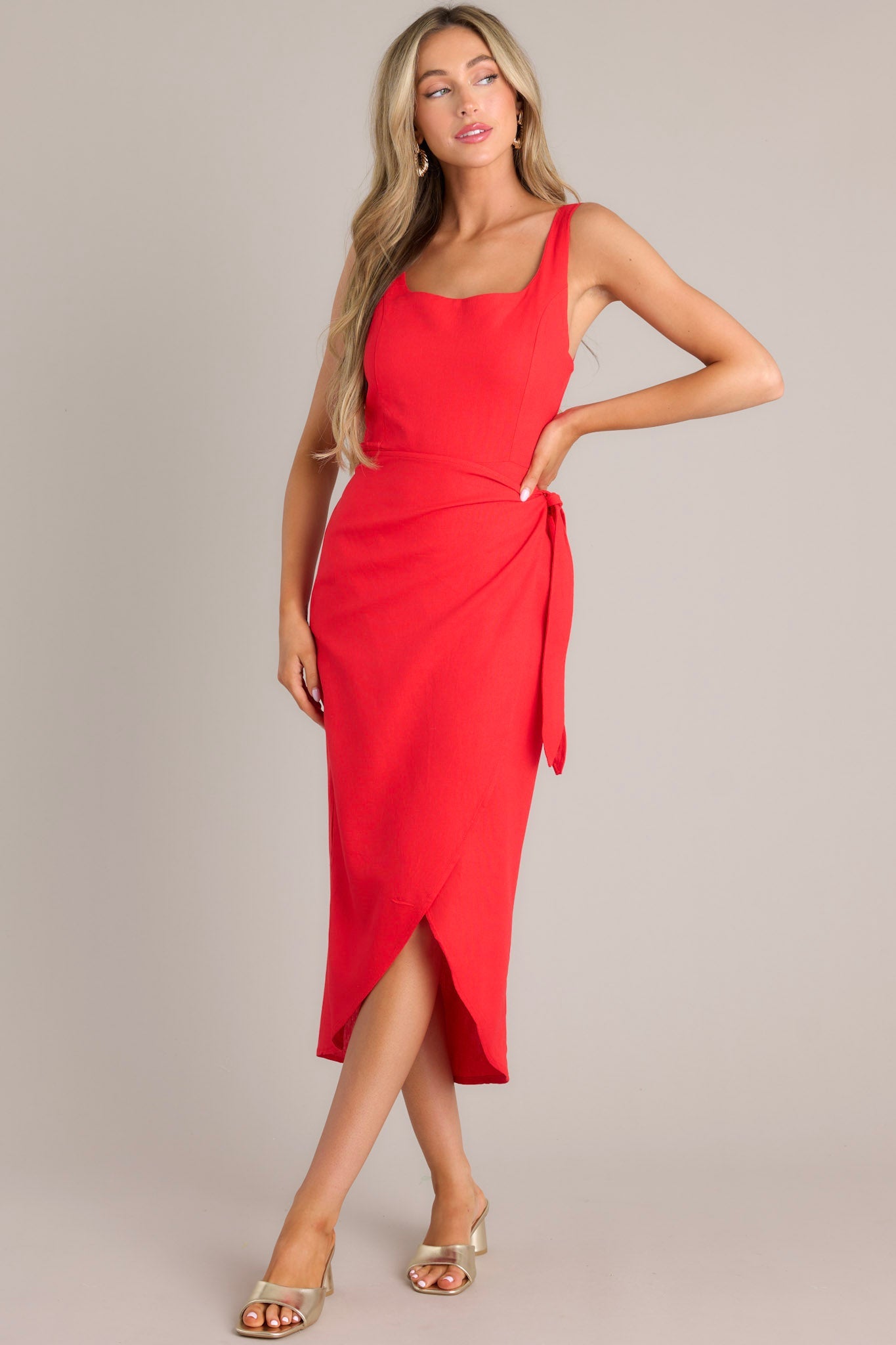 Cardinal Couture Red Midi Wrap Dress (BACKORDER JUNE) - Red Dress