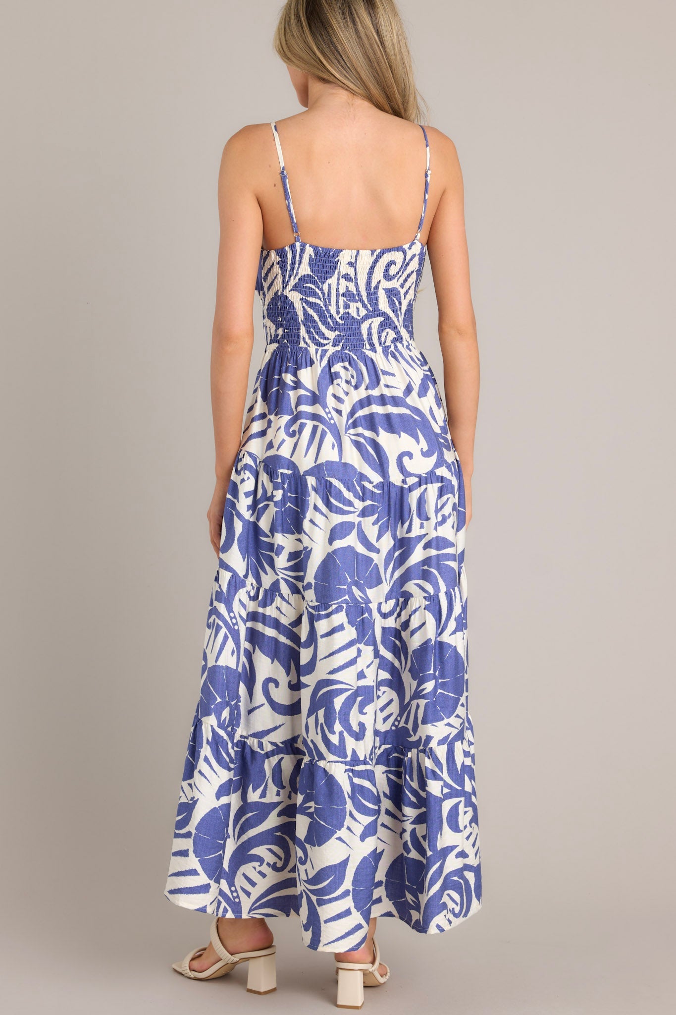 Caribbean Dream Blue Tropical Print Maxi Dress - Red Dress