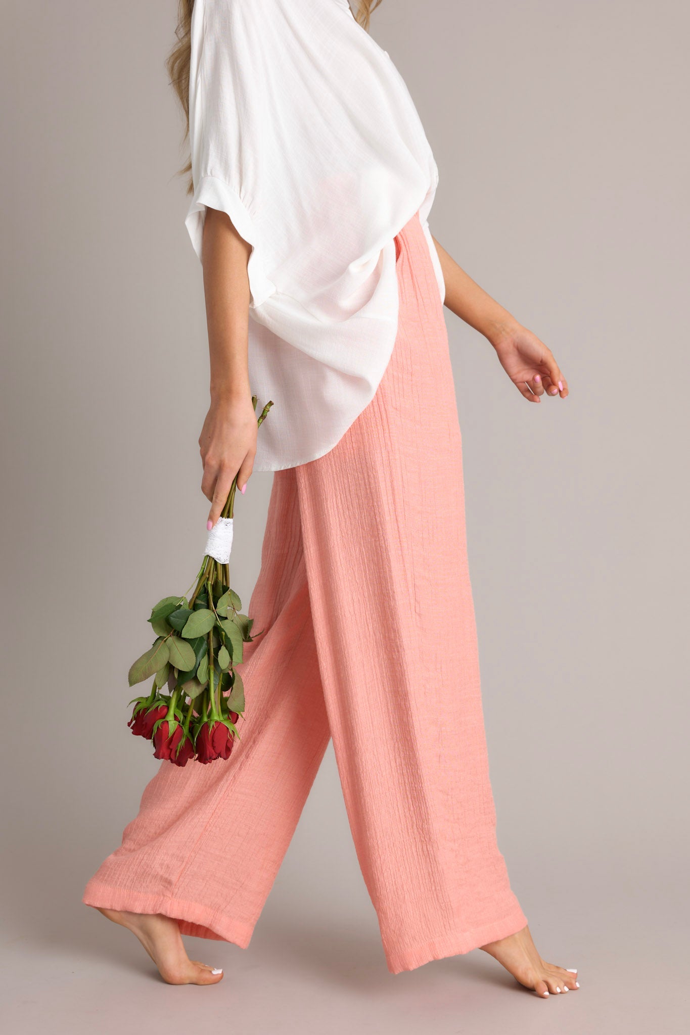 Cherish the Journey Peach Gauze Pants - Red Dress