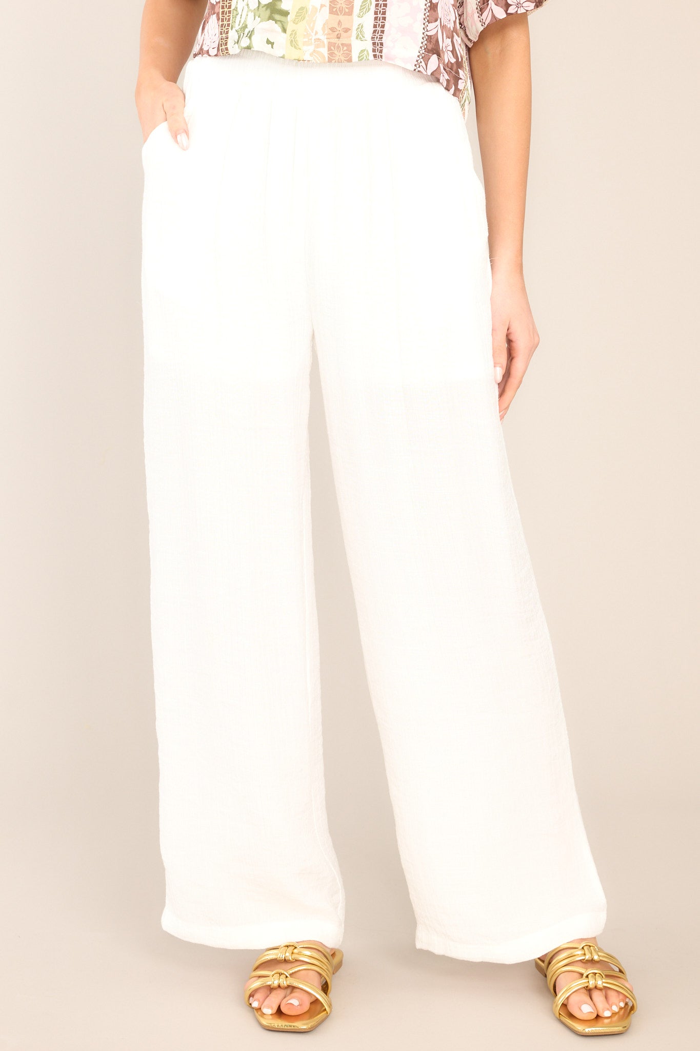 Cherish The Journey White Gauze Pants - Red Dress