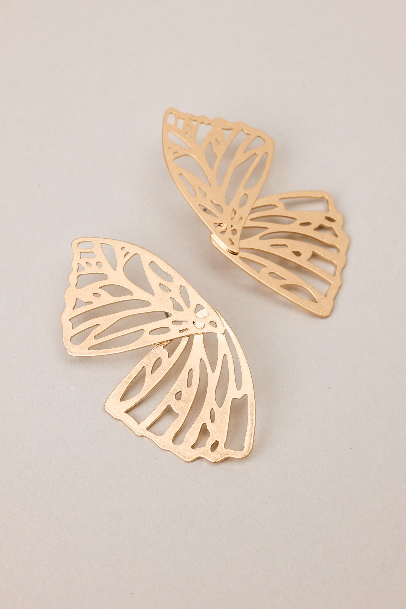 Cherish The Moment Worn Gold Butterfly Earrings - Red Dress