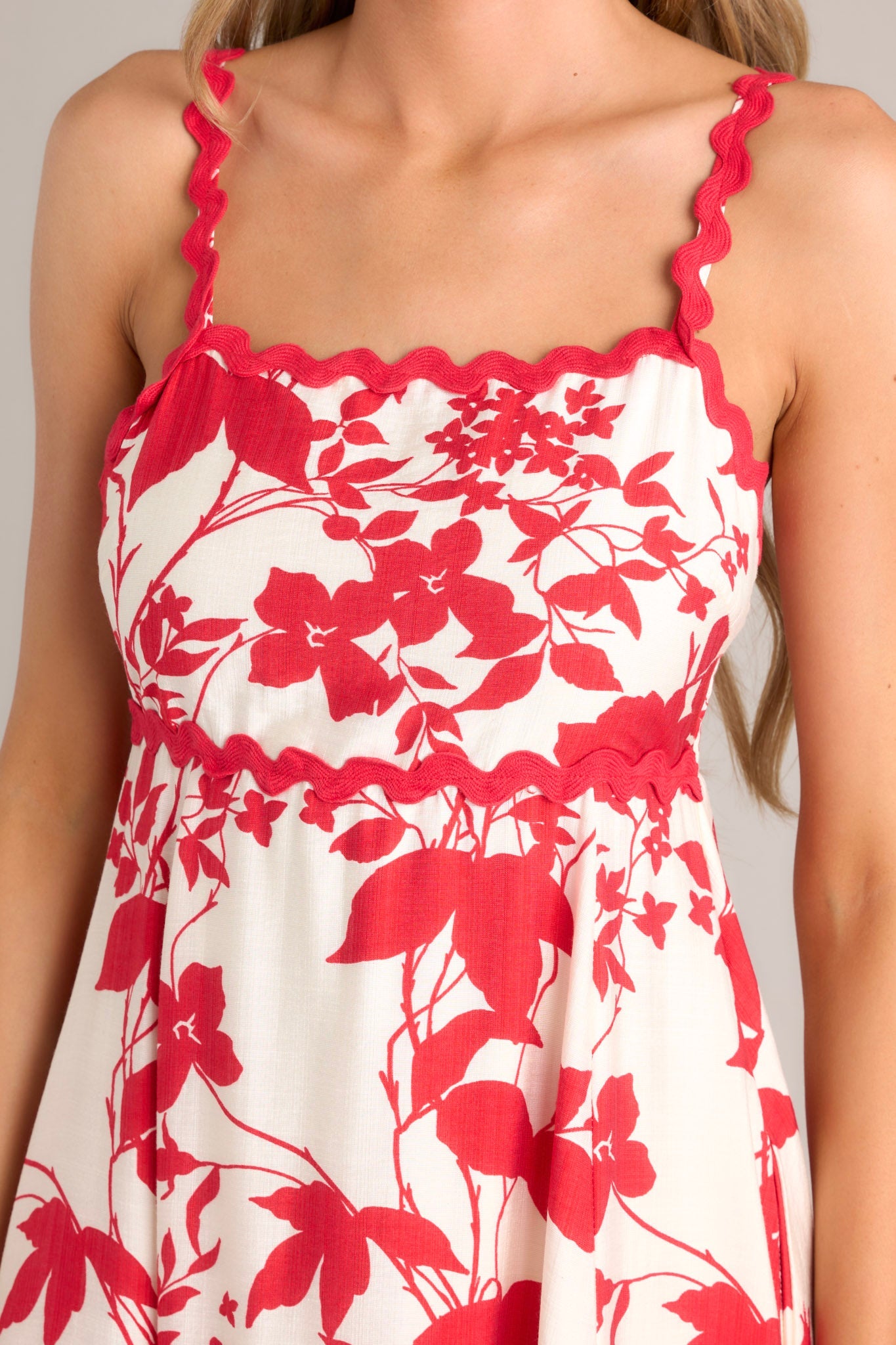 Cherry Blossom Bliss Red Floral Midi Dress (BACKORDER MAY) - Red Dress