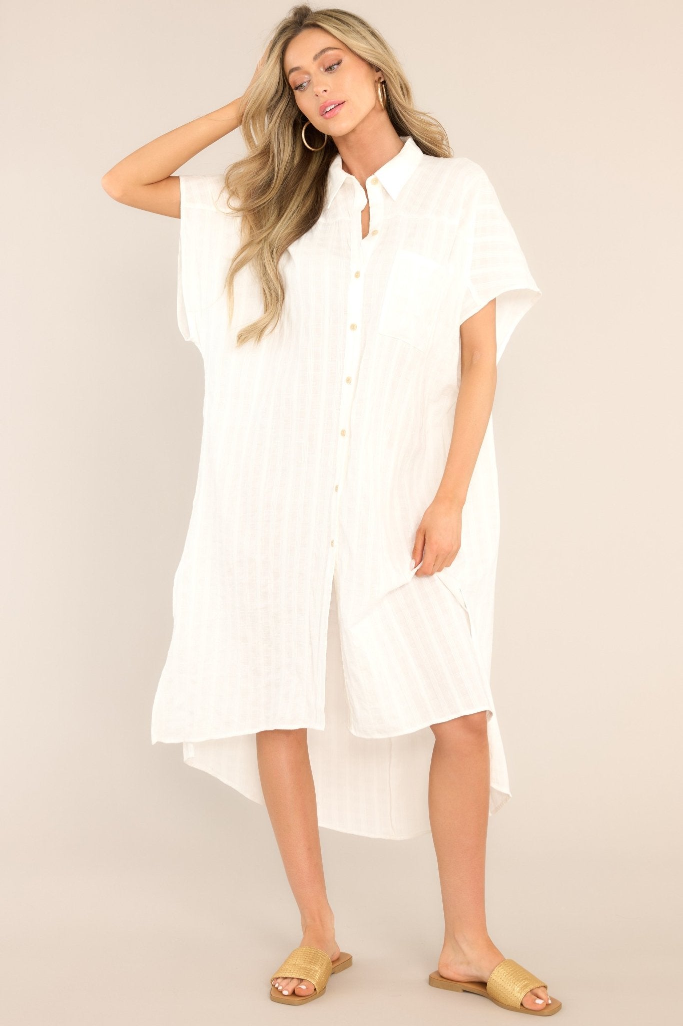 Choose Joy Ivory Midi Shirt Dress - Red Dress