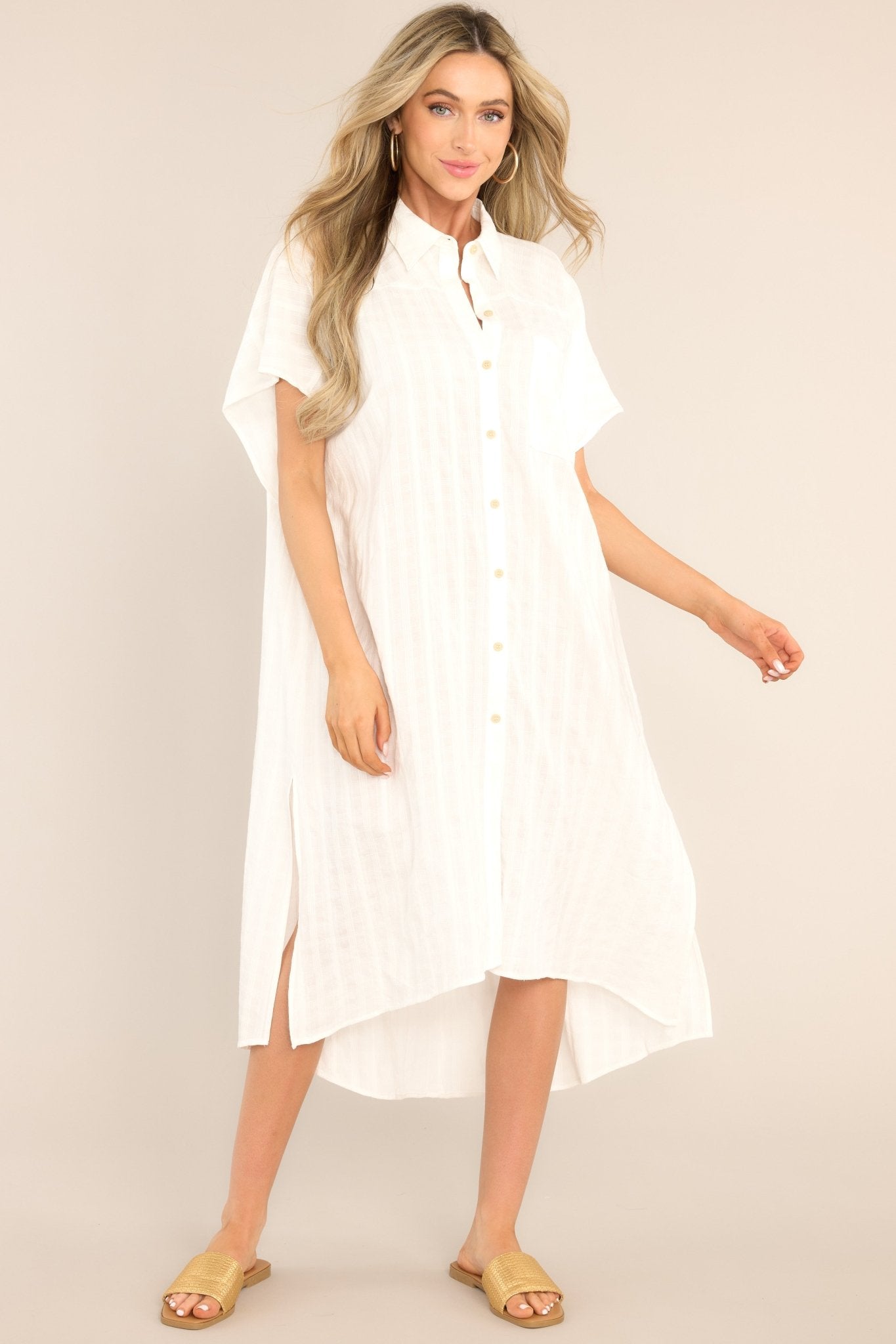 Choose Joy Ivory Midi Shirt Dress - Red Dress