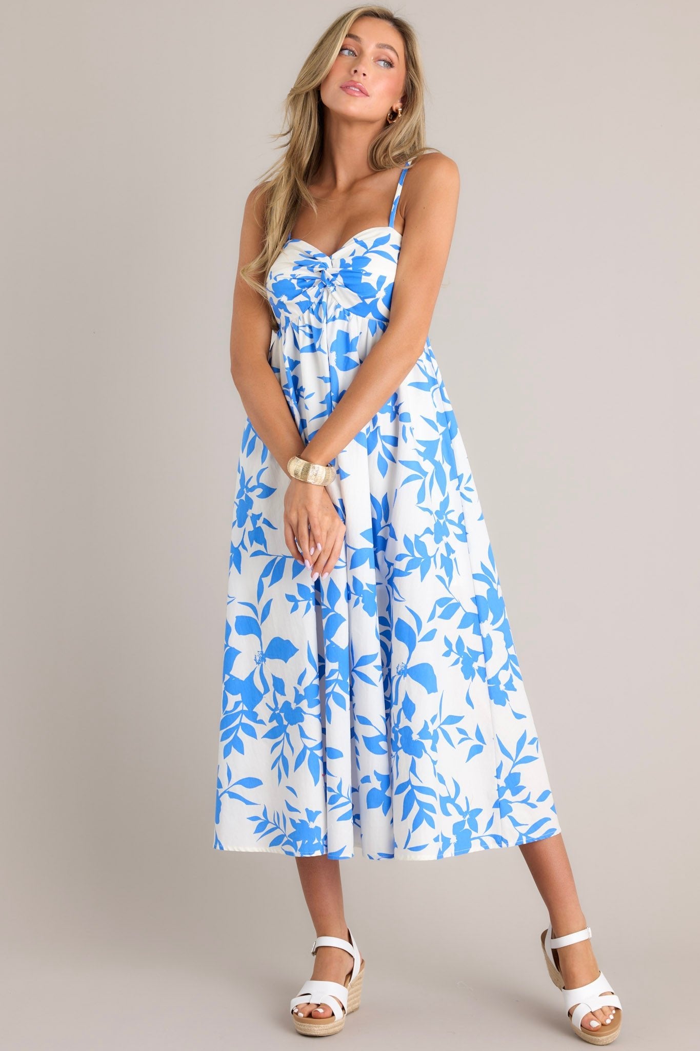 Chronicles of Myself Blue Floral Midi Dress - Red Dress