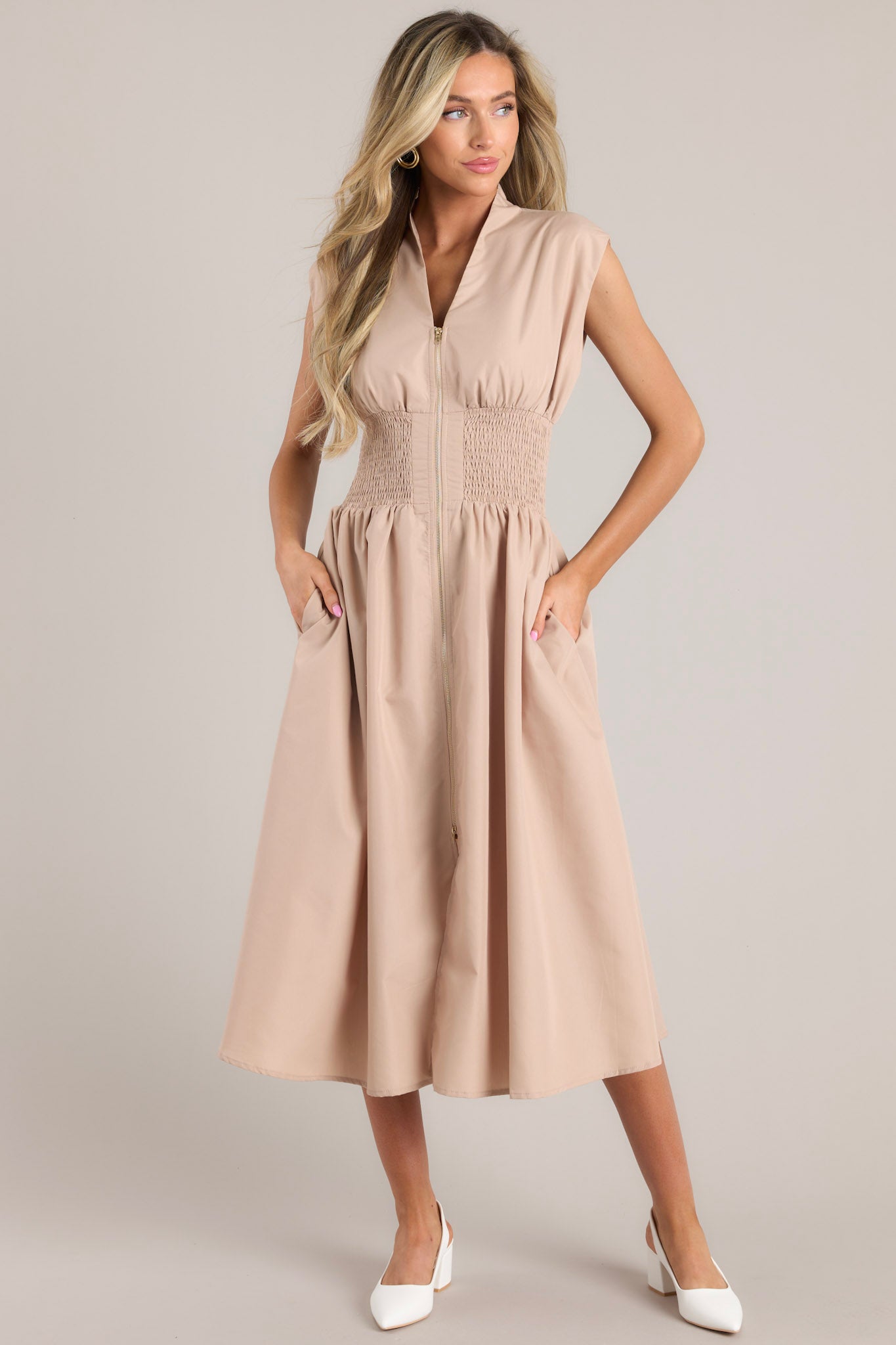 Circle Of Friends Tan Midi Dress - Red Dress