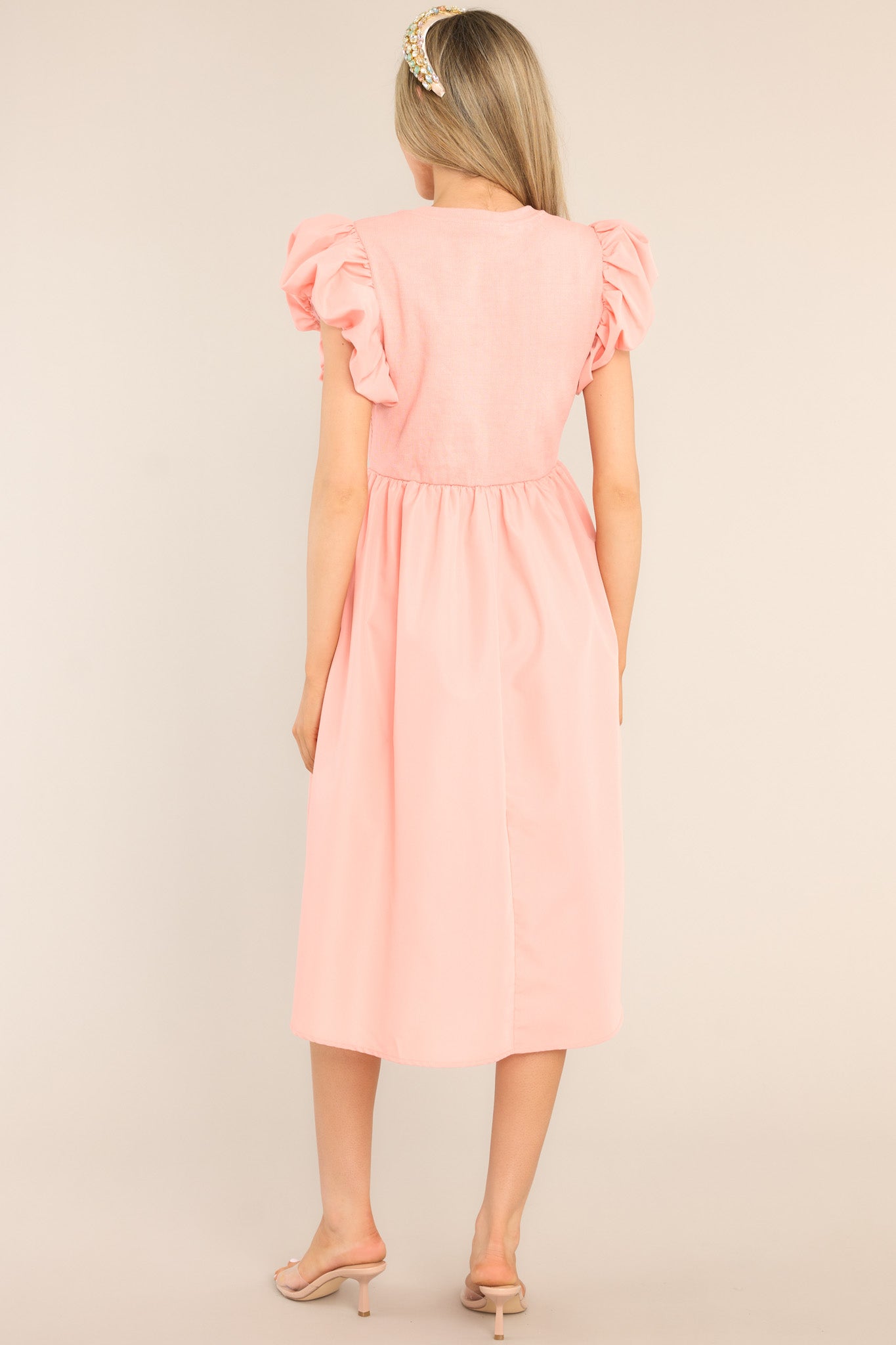 Closet Cornerstone Salmon Pink Midi Dress - Red Dress