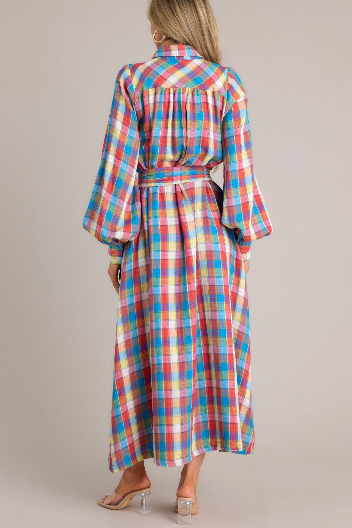 Closing That Door Blue Multi Plaid Maxi Dress - Red Dress