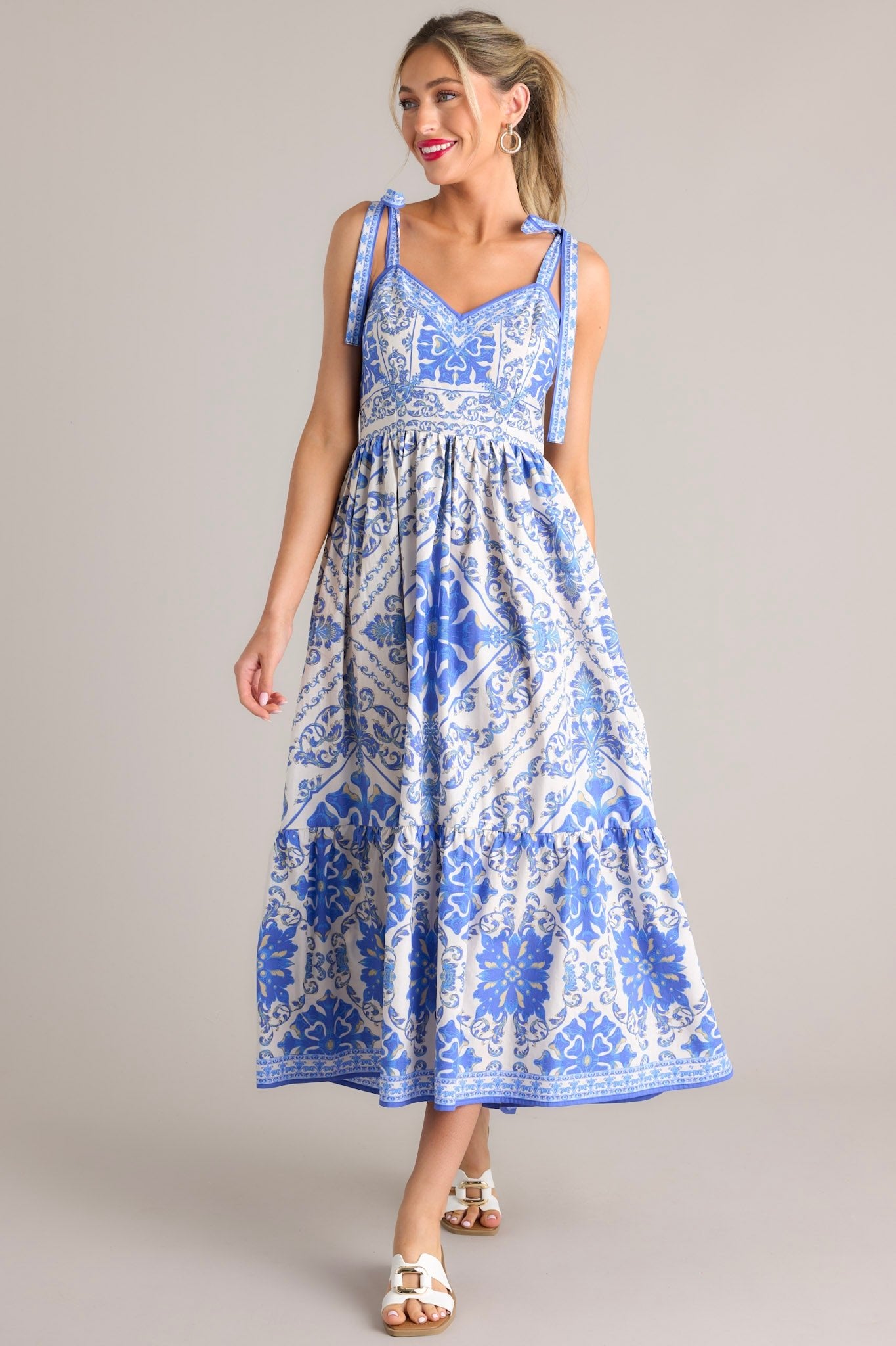 Cobalt Capri Blue Sicilian Tile Maxi Dress (BACKORDER JUNE) - Red Dress