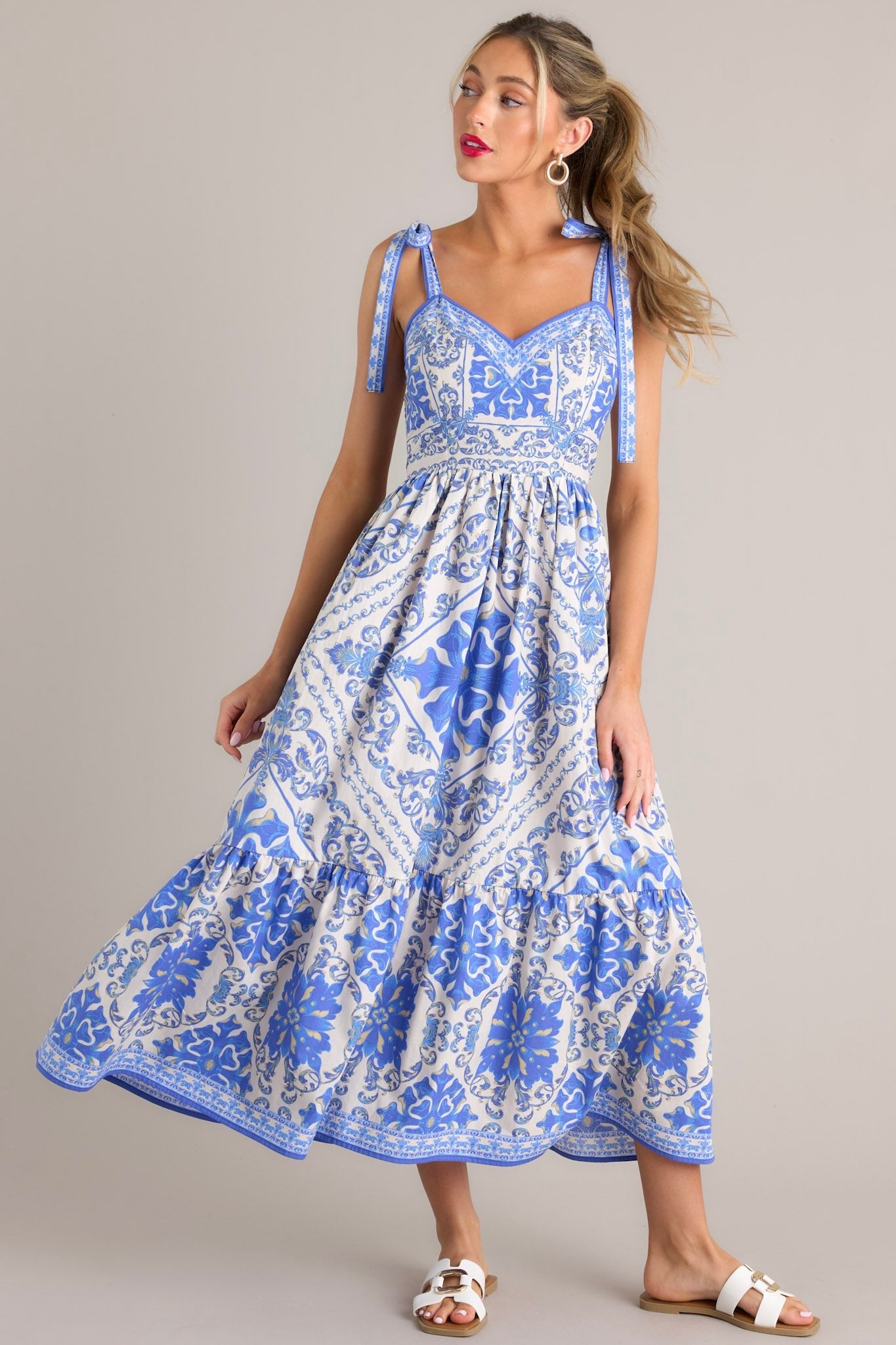 Cobalt Capri Blue Sicilian Tile Maxi Dress (BACKORDER JUNE) - Red Dress