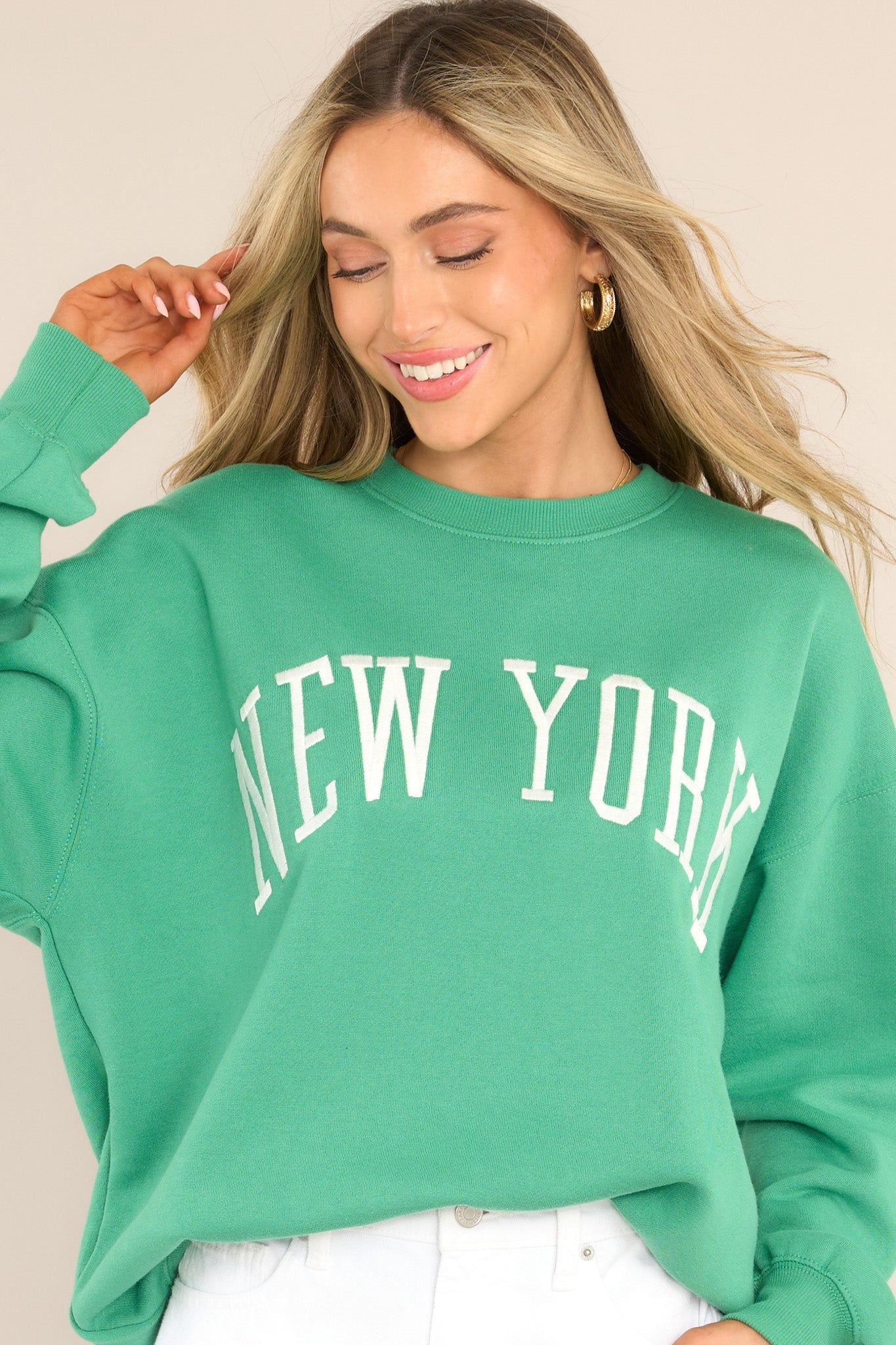 Concrete Jungle Green Embroidered Sweatshirt - Red Dress