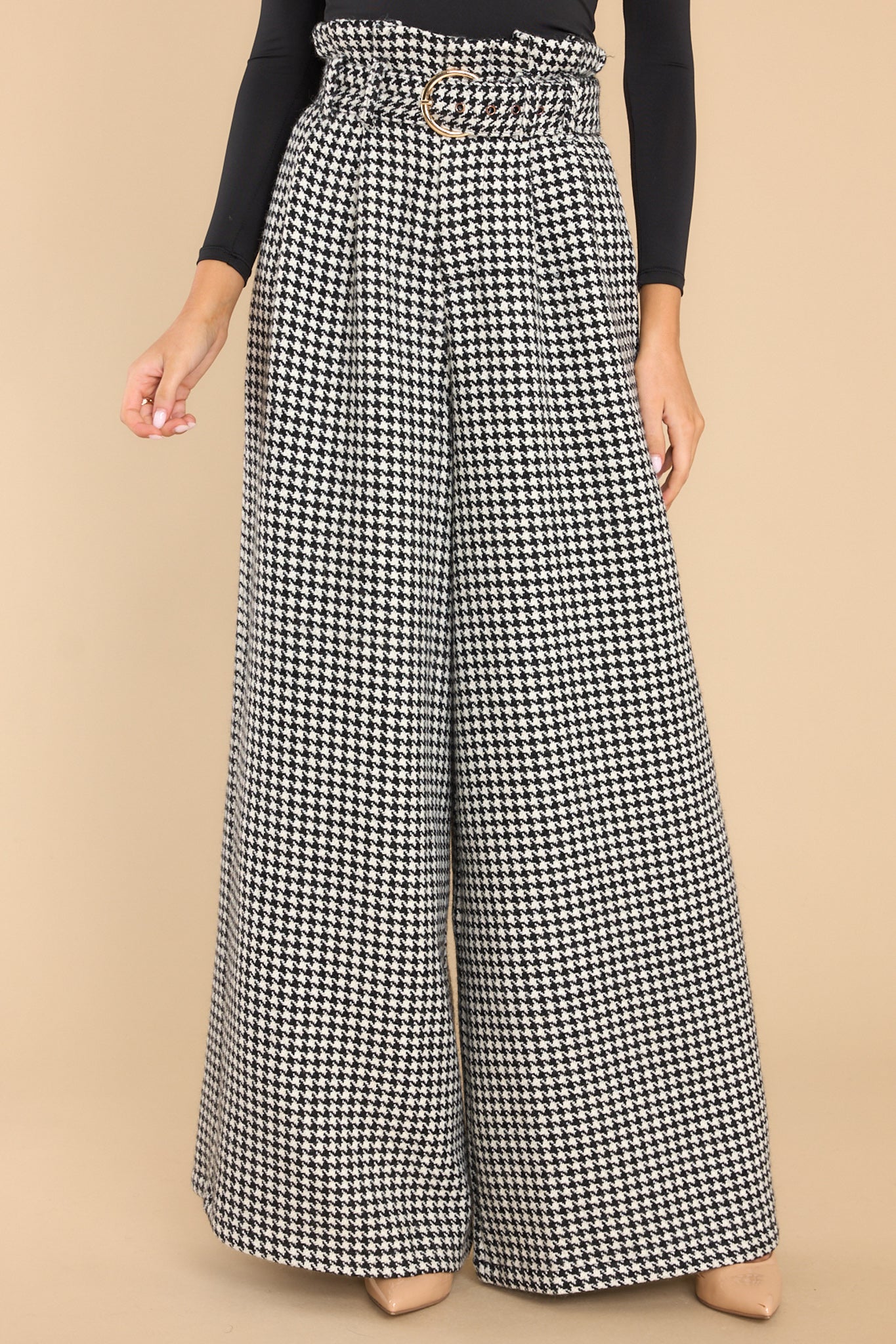 Counting Every Minute Black Houndstooth Pants - Red Dress