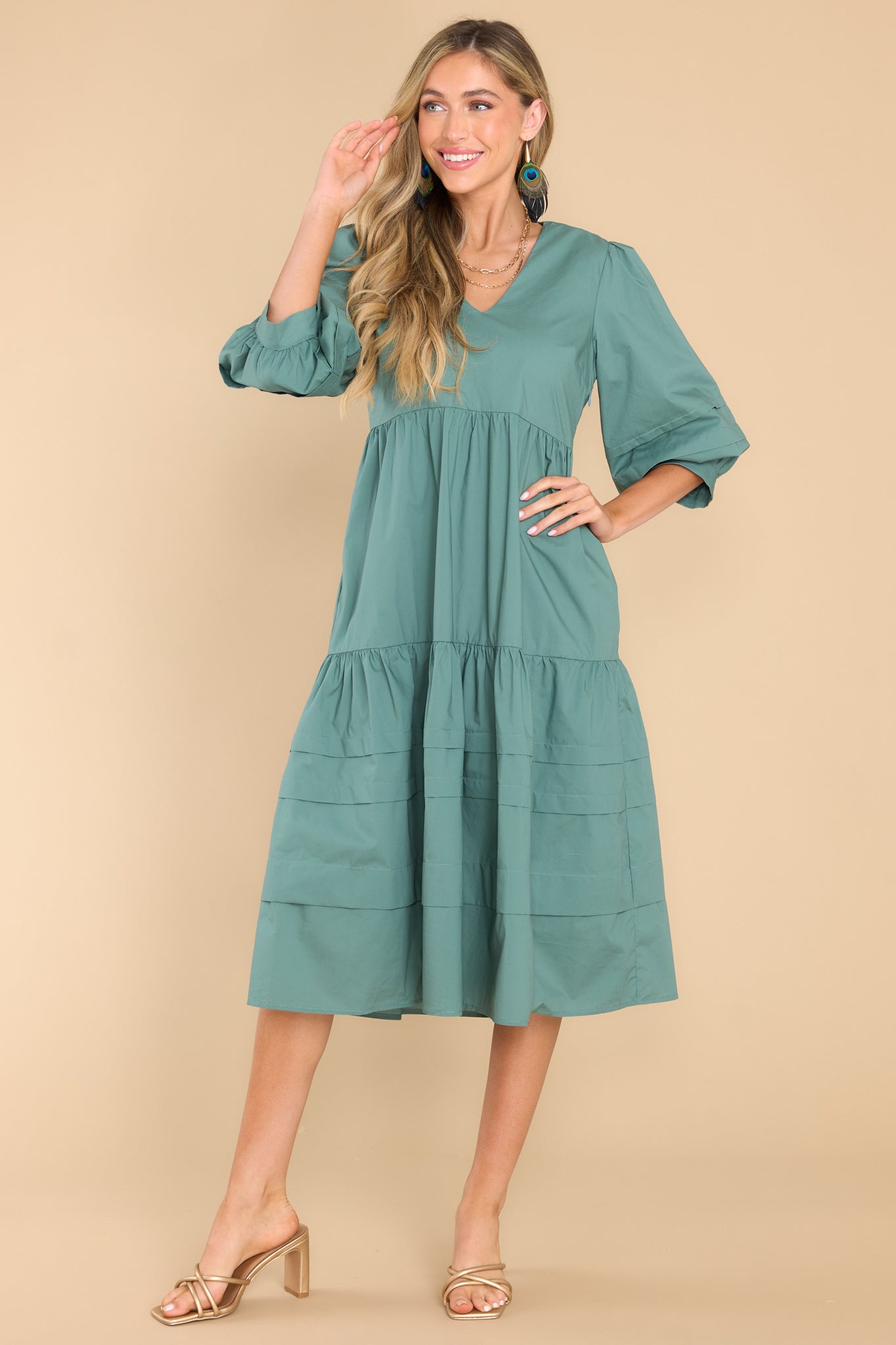 Cozy And Carefree Desert Sage Midi Dress - Red Dress