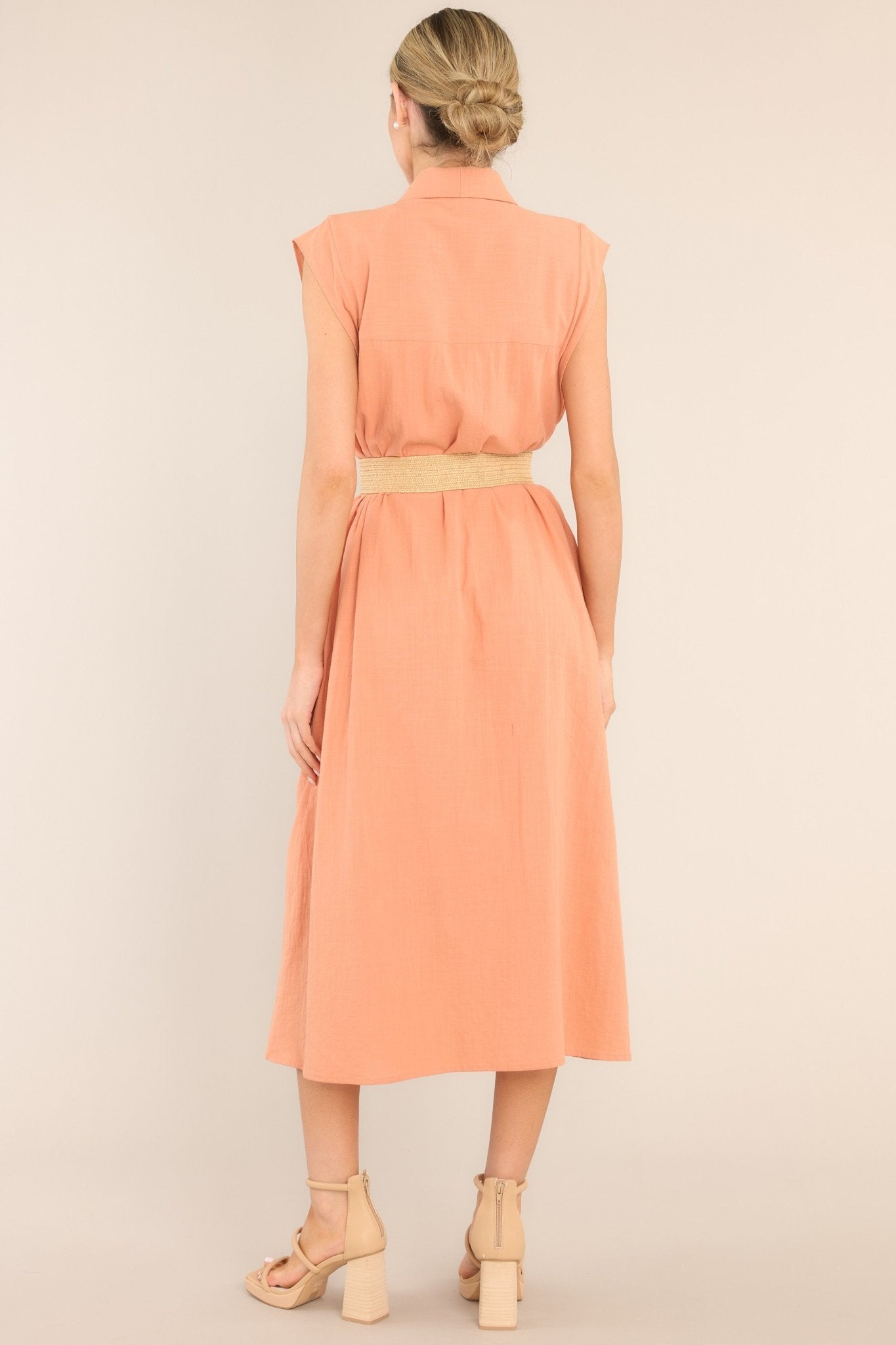 Daily Gratitude Light Clay Belted Midi Dress - Red Dress