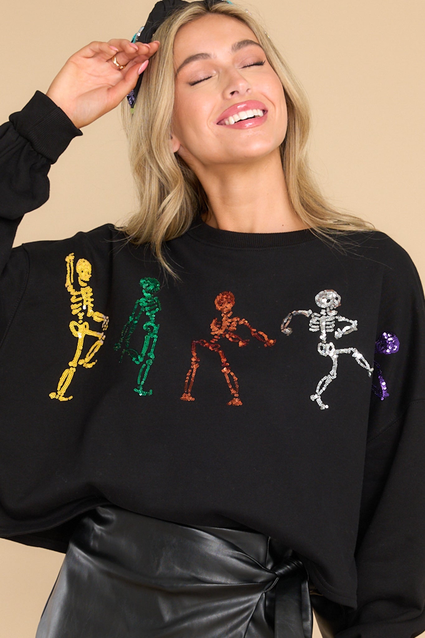 Dance Into The Night Black Skelton Sweater - Red Dress