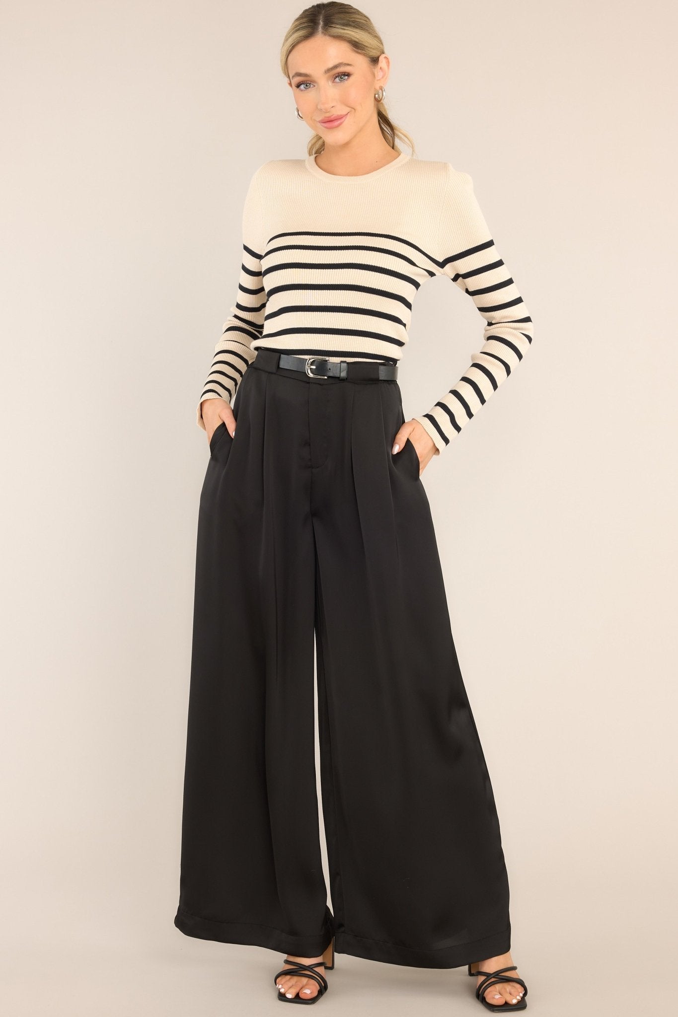 Dance Of Life Black Belted Wide Leg Pants - Red Dress