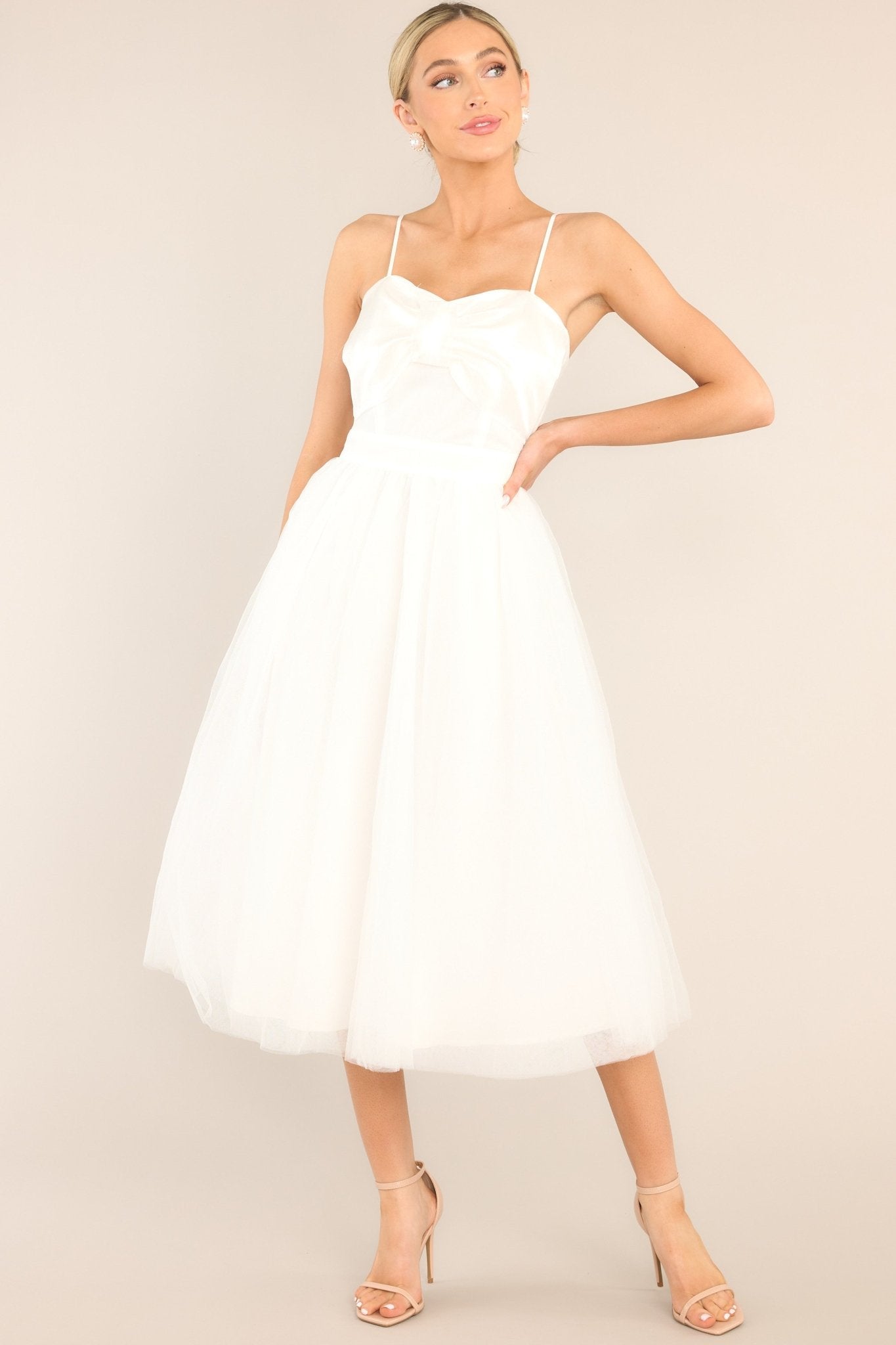 Dance On Air White Tulle Midi Dress - Red Dress