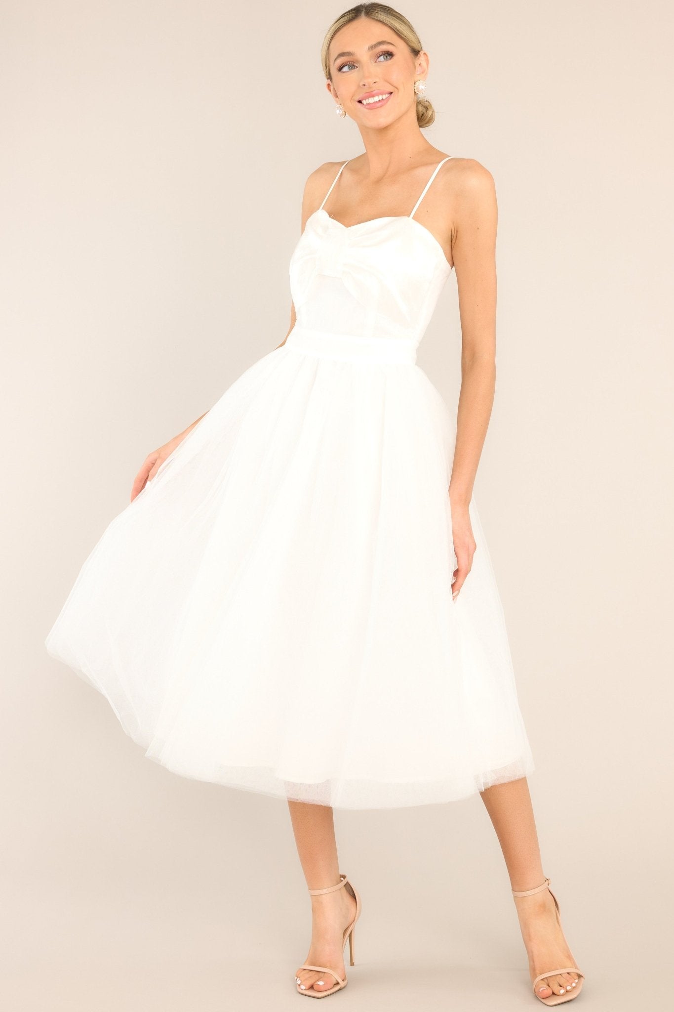 Dance On Air White Tulle Midi Dress - Red Dress