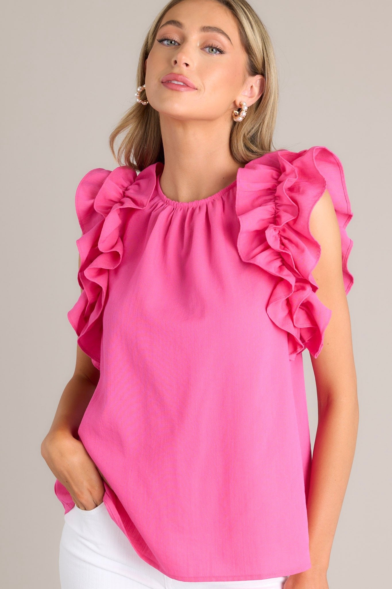 Dawn Of My Heart Hot Pink Ruffled Top - Red Dress