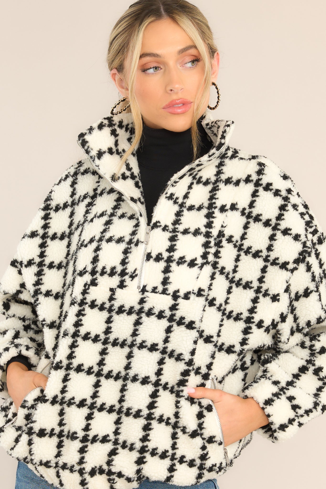 Don't Bother Black & White Houndstooth Pullover - Red Dress