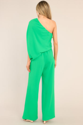 Green One Shoulder Dolman Sleeve Jumpsuit - All Playsuits | Red Dress