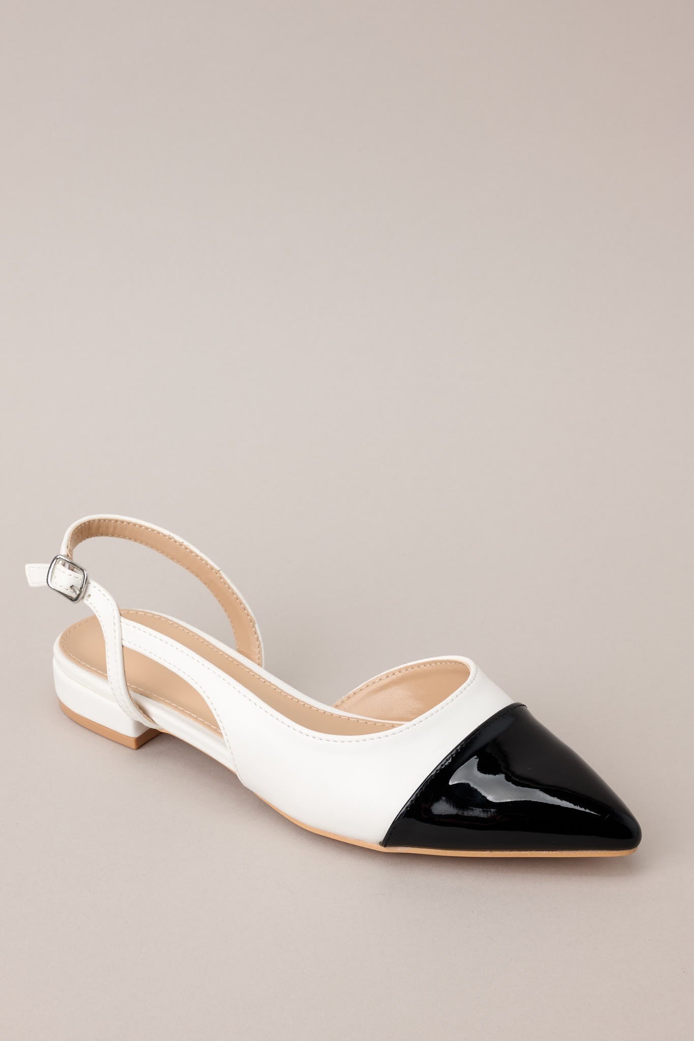 Elegant Equilibrium Black & White Sling Back Flats - Red Dress