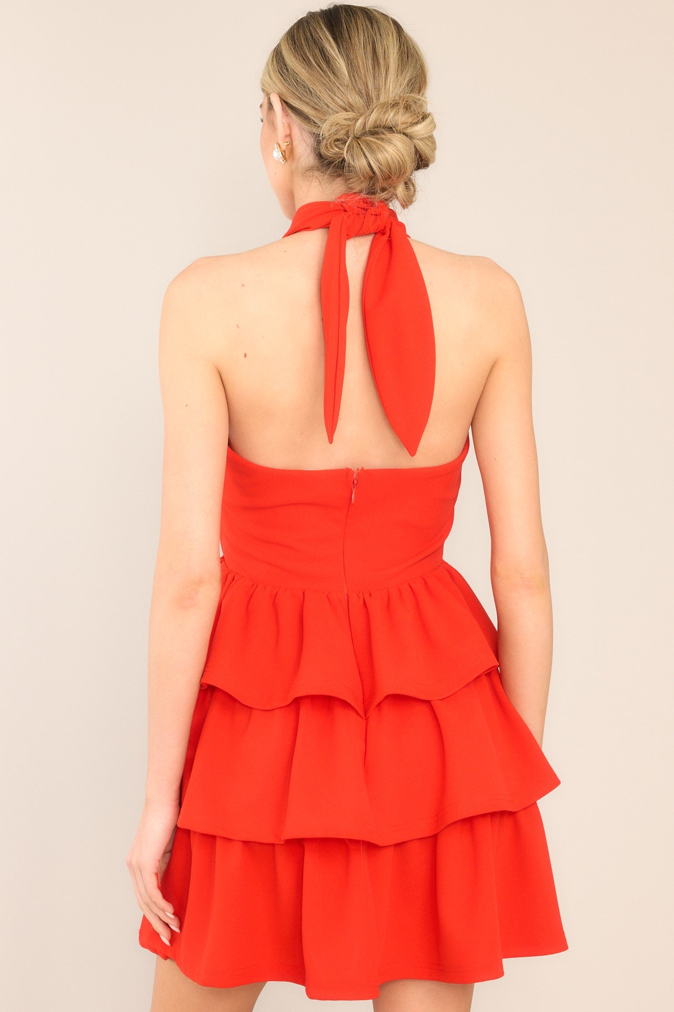 Embracing Change Red Tiered Halter Mini Dress - Red Dress