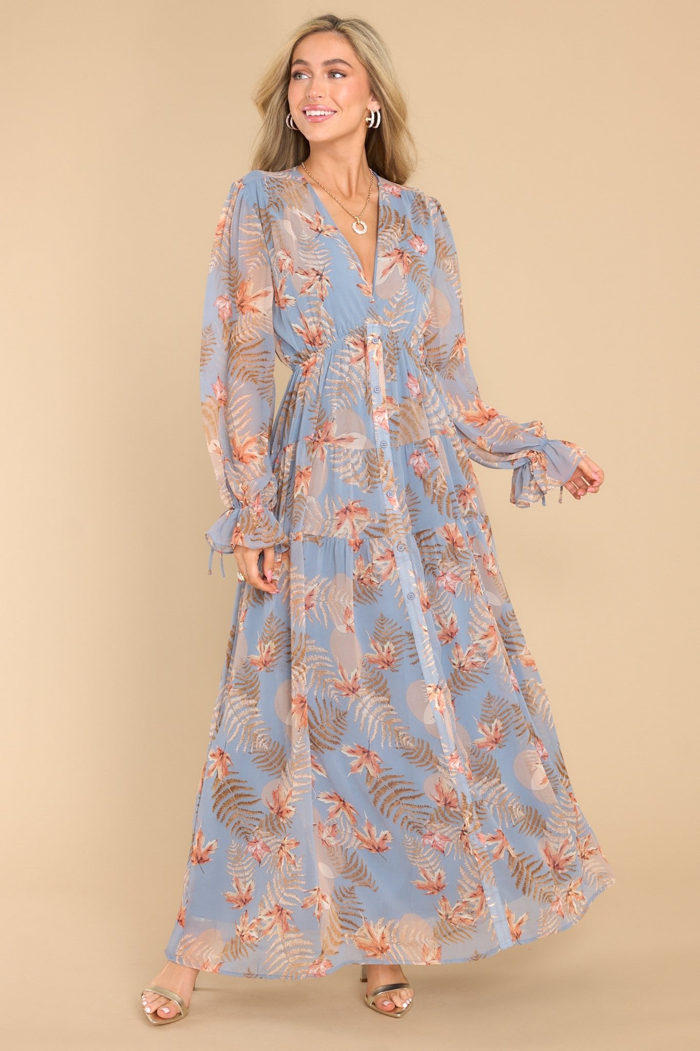 Enchanting Touch Sky Blue Print Maxi Dress - Red Dress