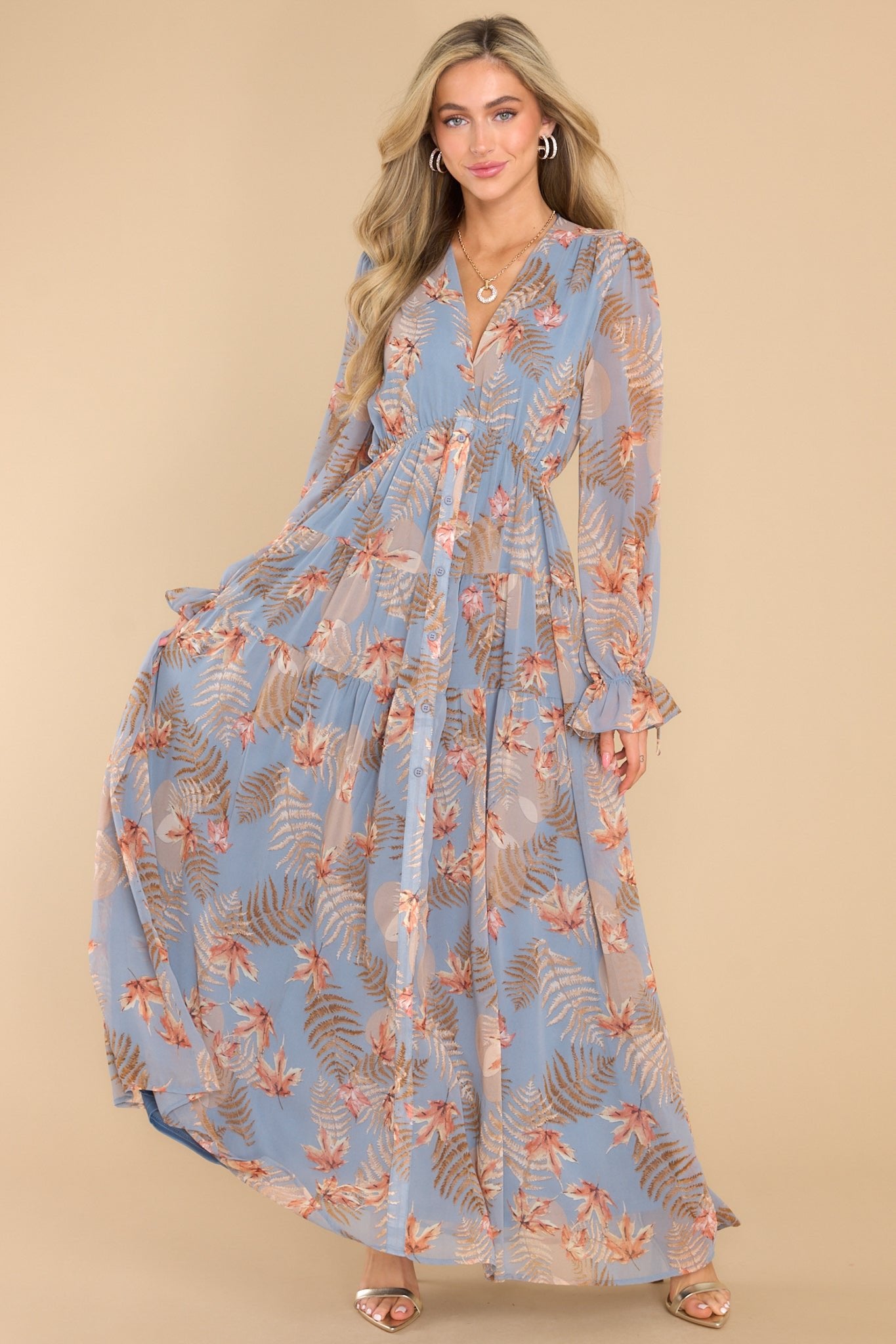 Enchanting Touch Sky Blue Print Maxi Dress - Red Dress