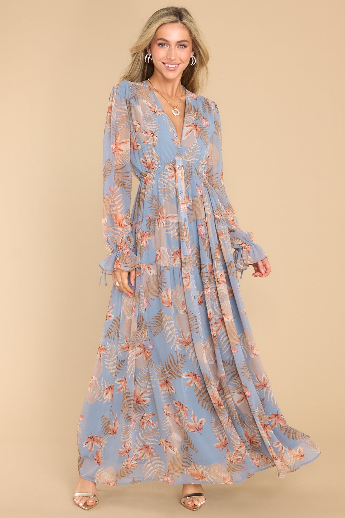 Enchanting Touch Sky Blue Print Maxi Dress - Red Dress