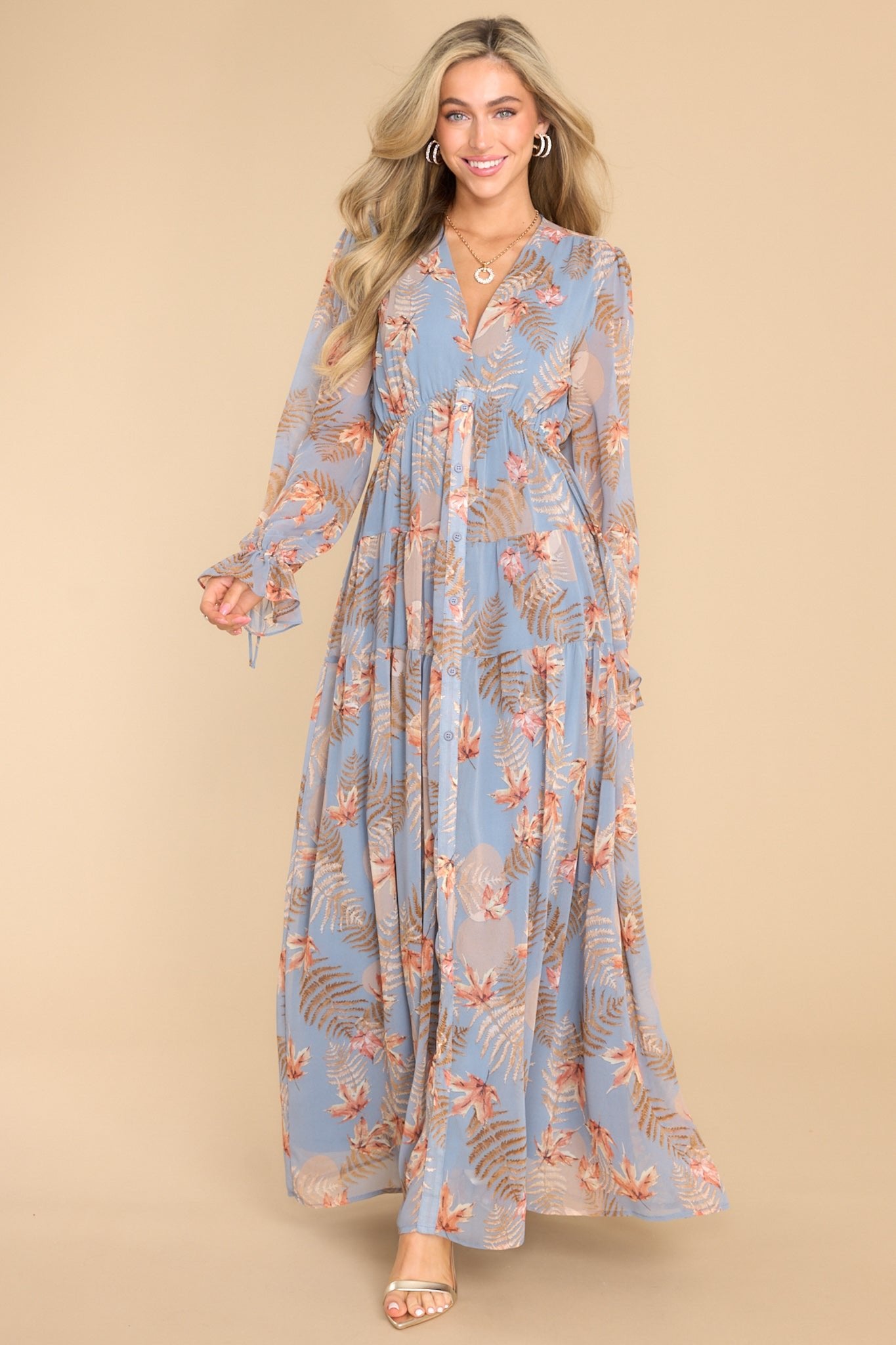 Enchanting Touch Sky Blue Print Maxi Dress - Red Dress