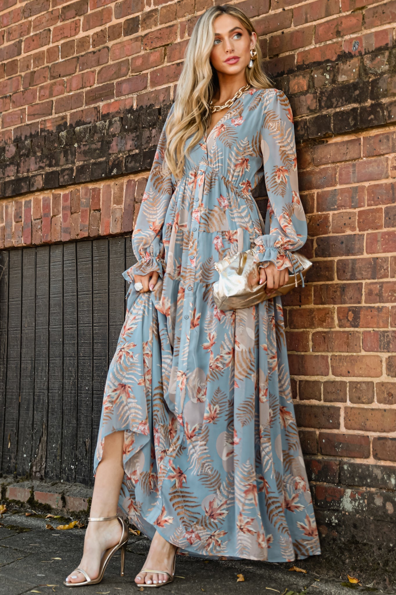 Enchanting Touch Sky Blue Print Maxi Dress - Red Dress