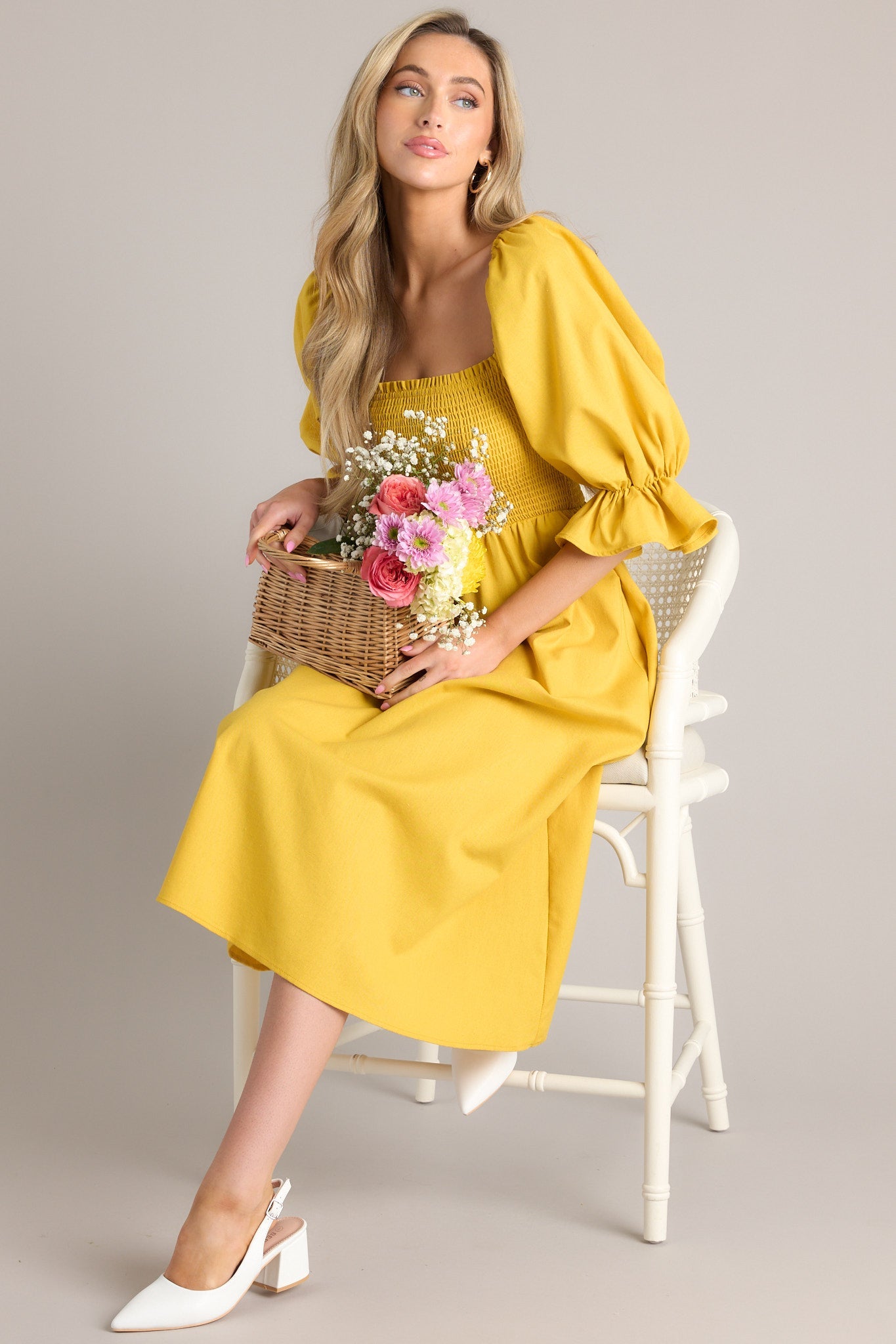 Enjoy The View Sunset Yellow Midi Dress - Red Dress