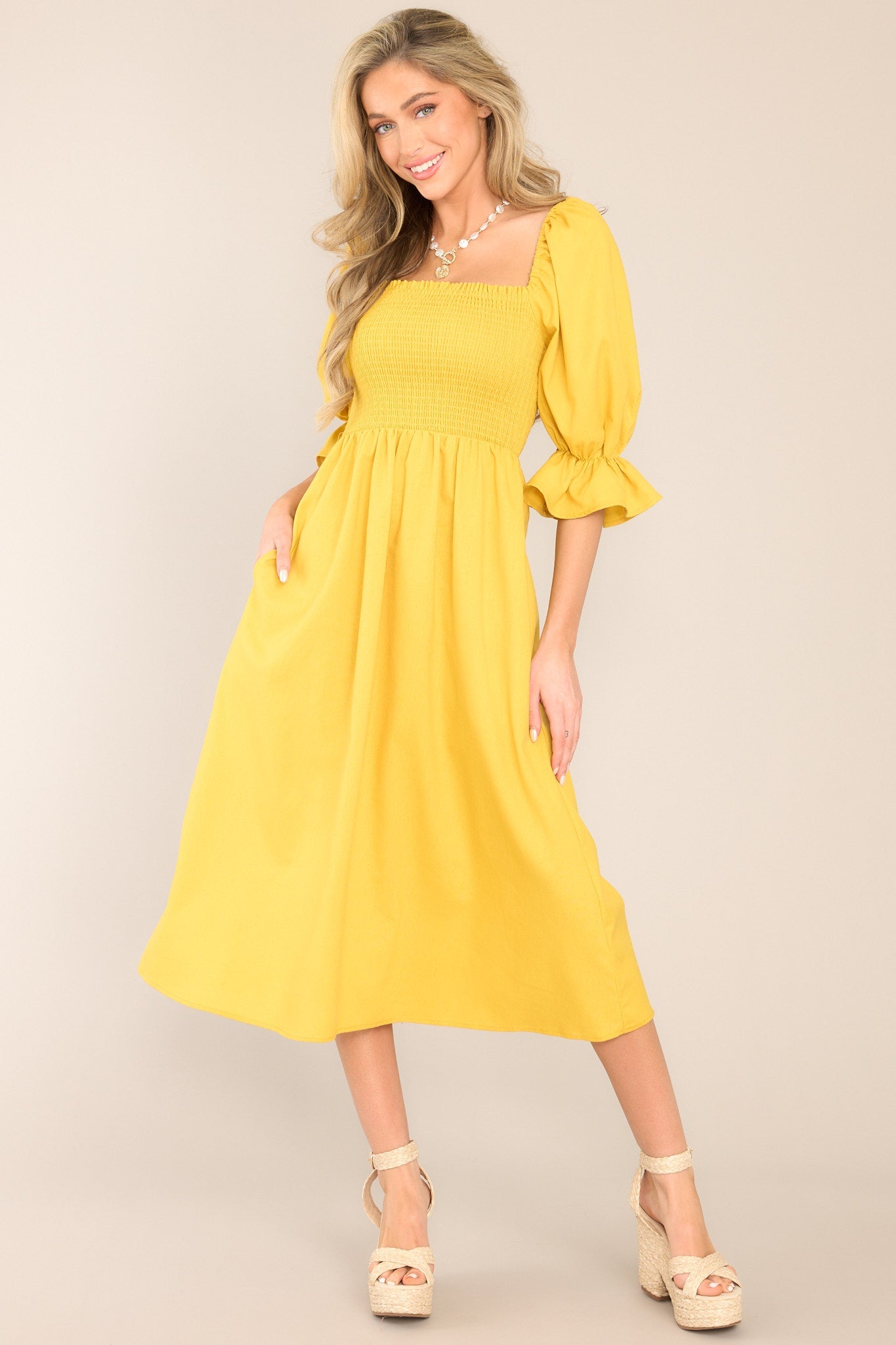 Enjoy The View Sunset Yellow Midi Dress - Red Dress