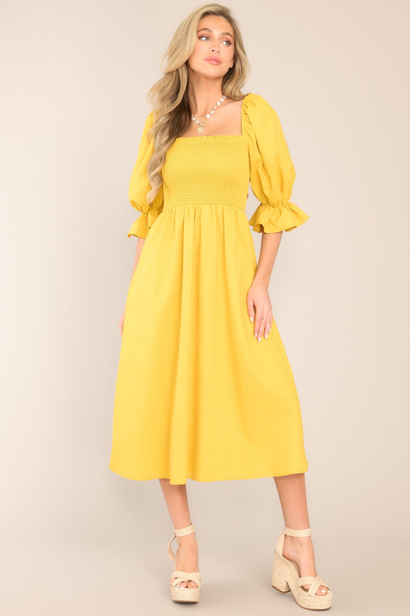 Enjoy The View Sunset Yellow Midi Dress - Red Dress