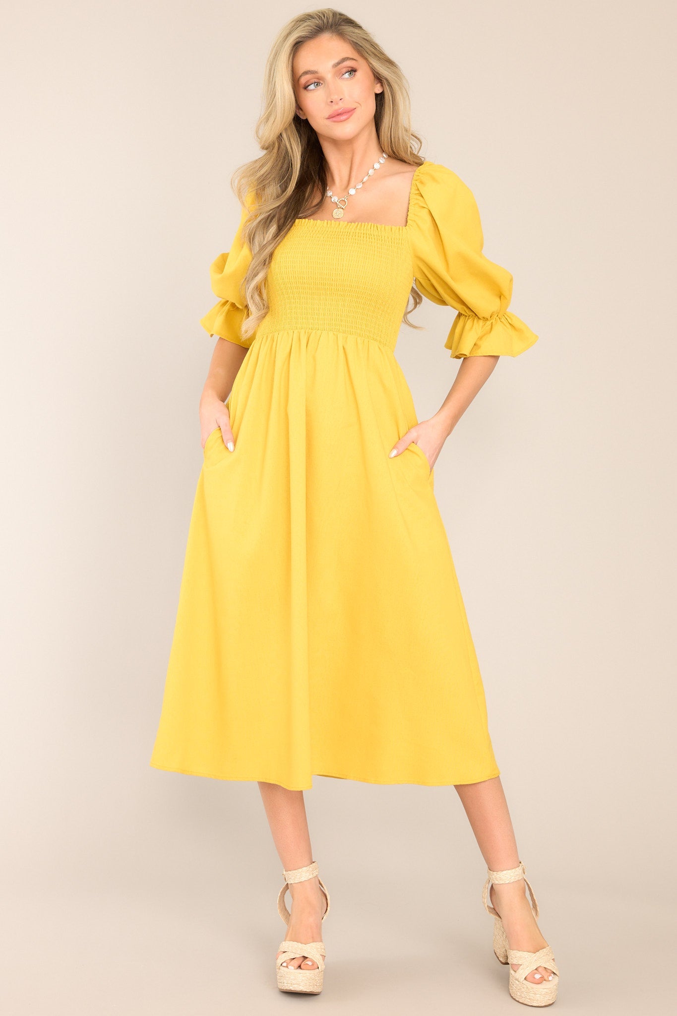 Enjoy The View Sunset Yellow Midi Dress - Red Dress