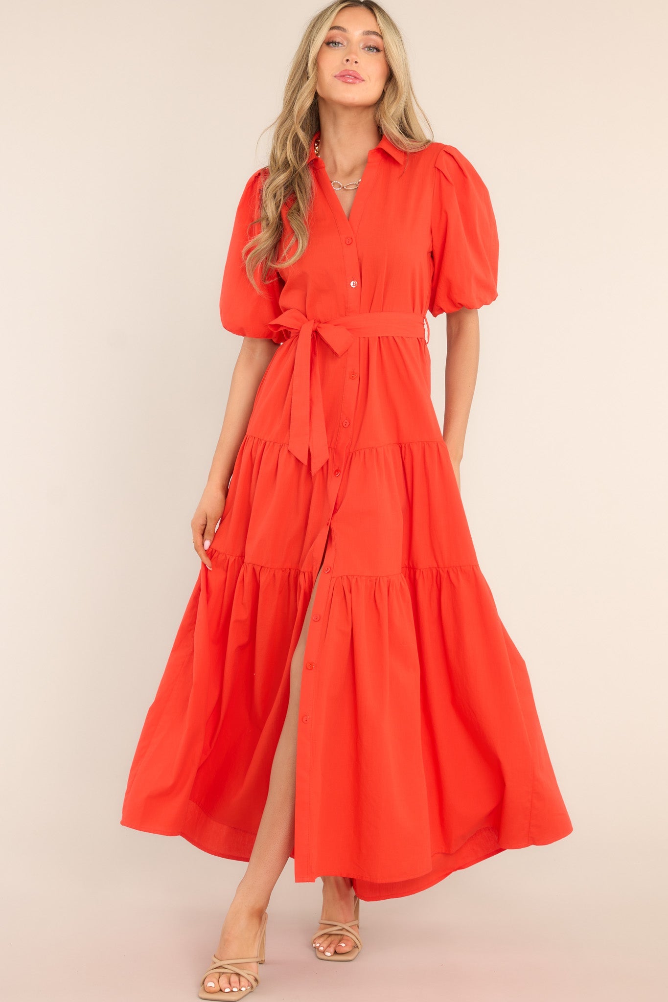 Eternal Flame Red Button Front Maxi Dress - Red Dress