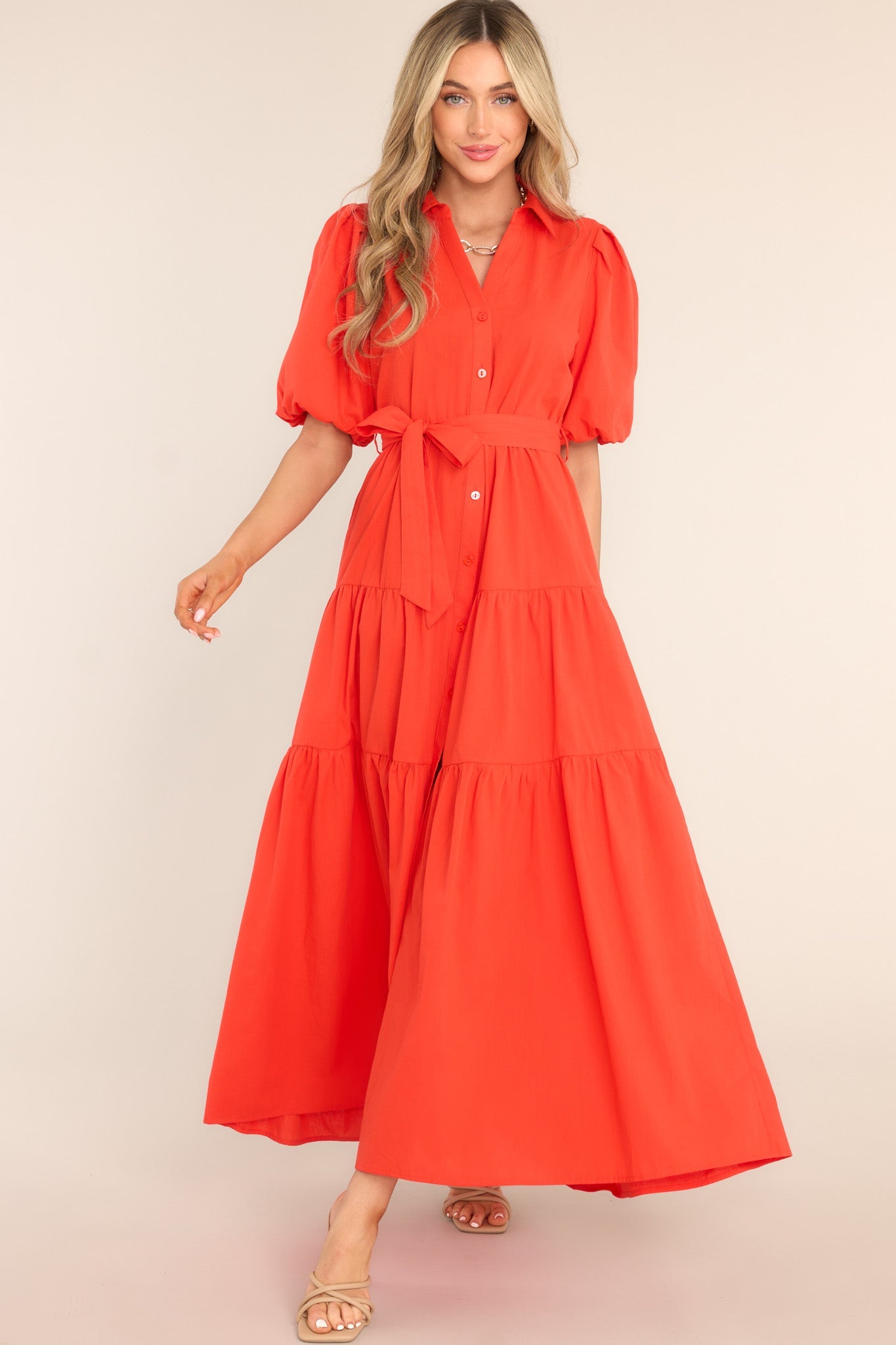 Eternal Flame Red Button Front Maxi Dress - Red Dress