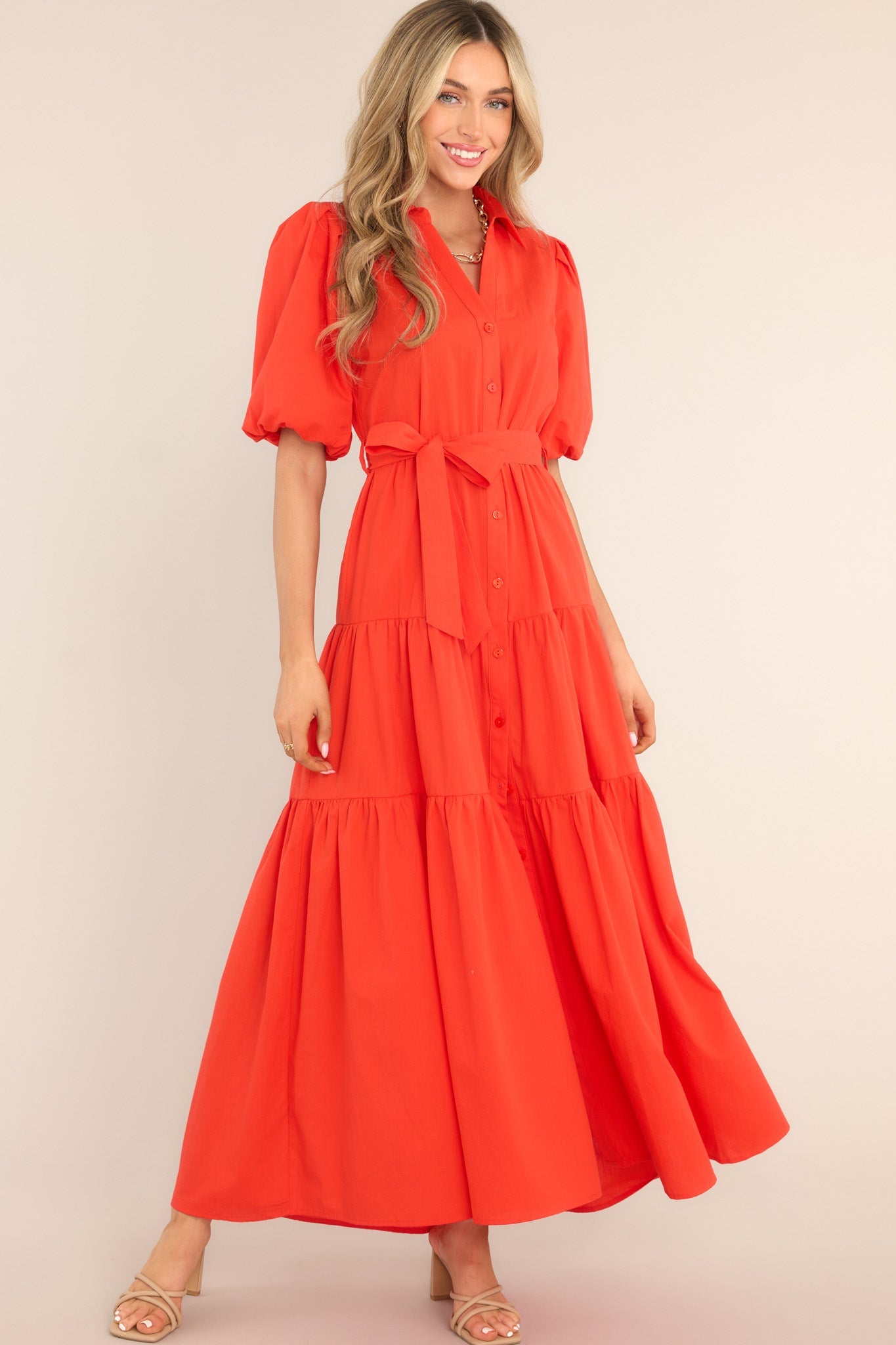 Eternal Flame Red Button Front Maxi Dress - Red Dress