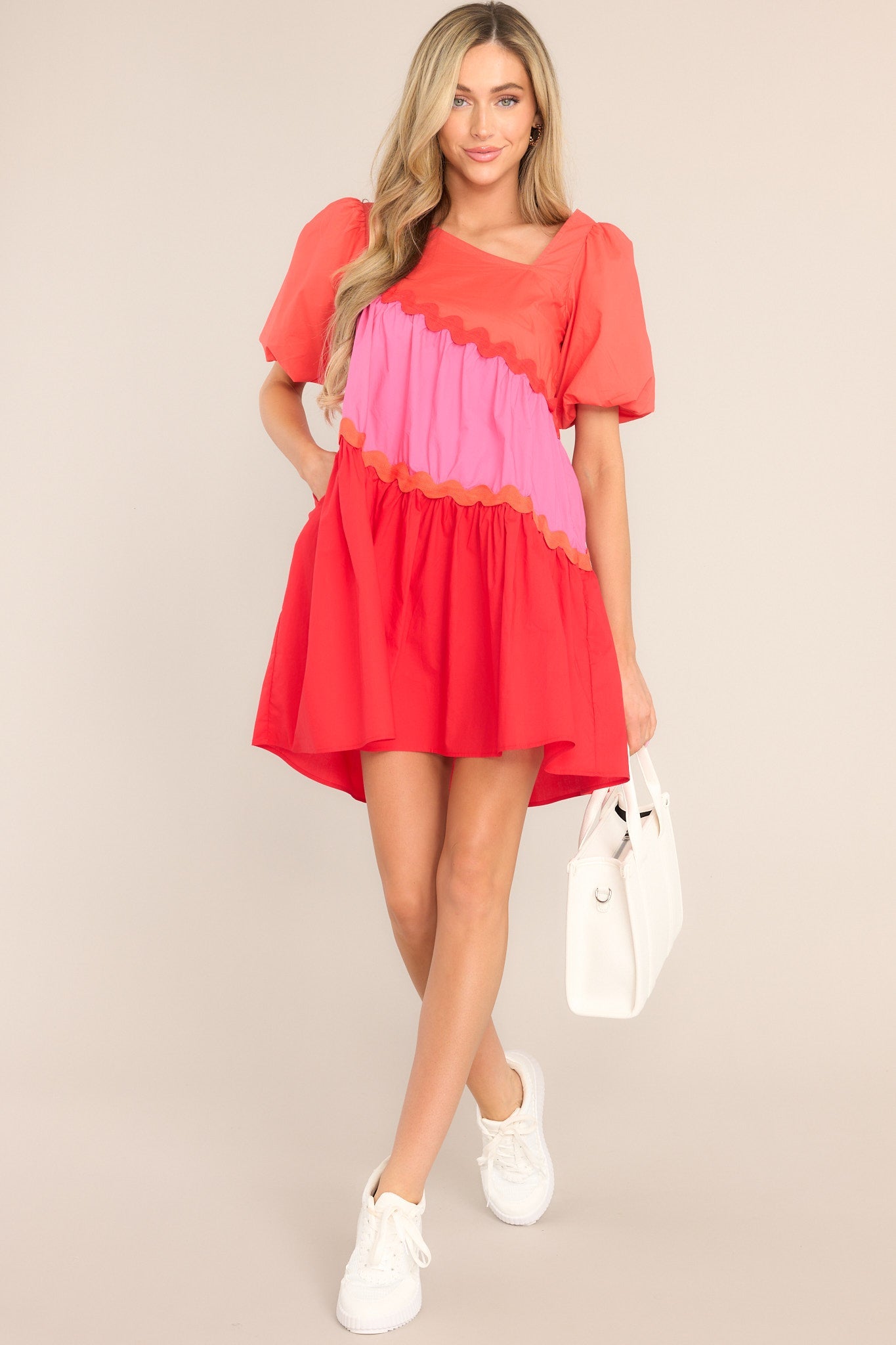 Everyone's Favorite Red Multicolor Rickrack Mini Dress - Red Dress