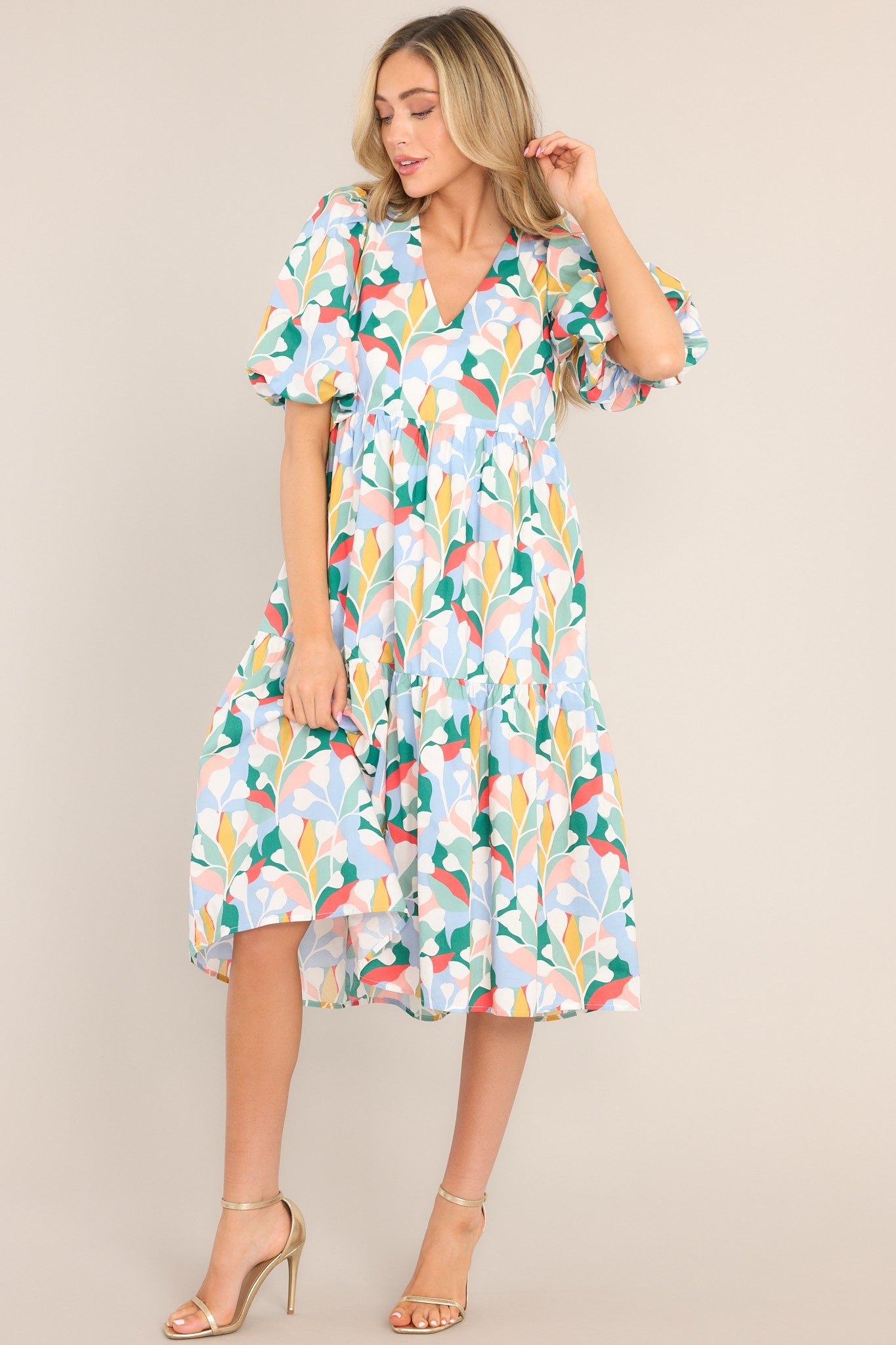 Eyes In Paradise Sky Blue Multi Print Midi Dress - Red Dress