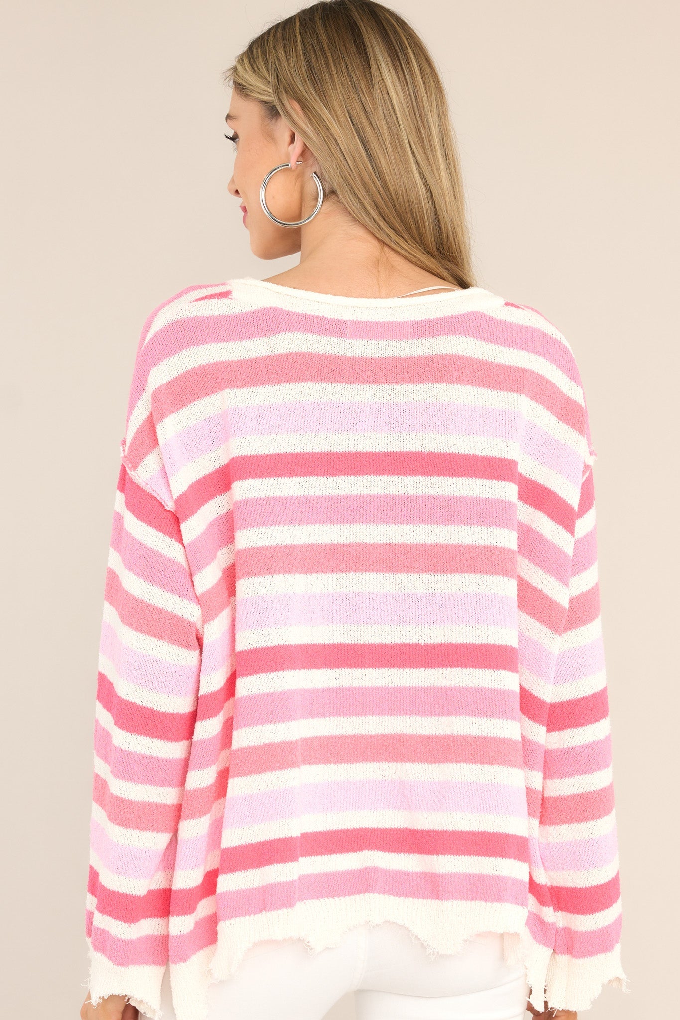 Finding My Love Pink Striped Sweater - Red Dress