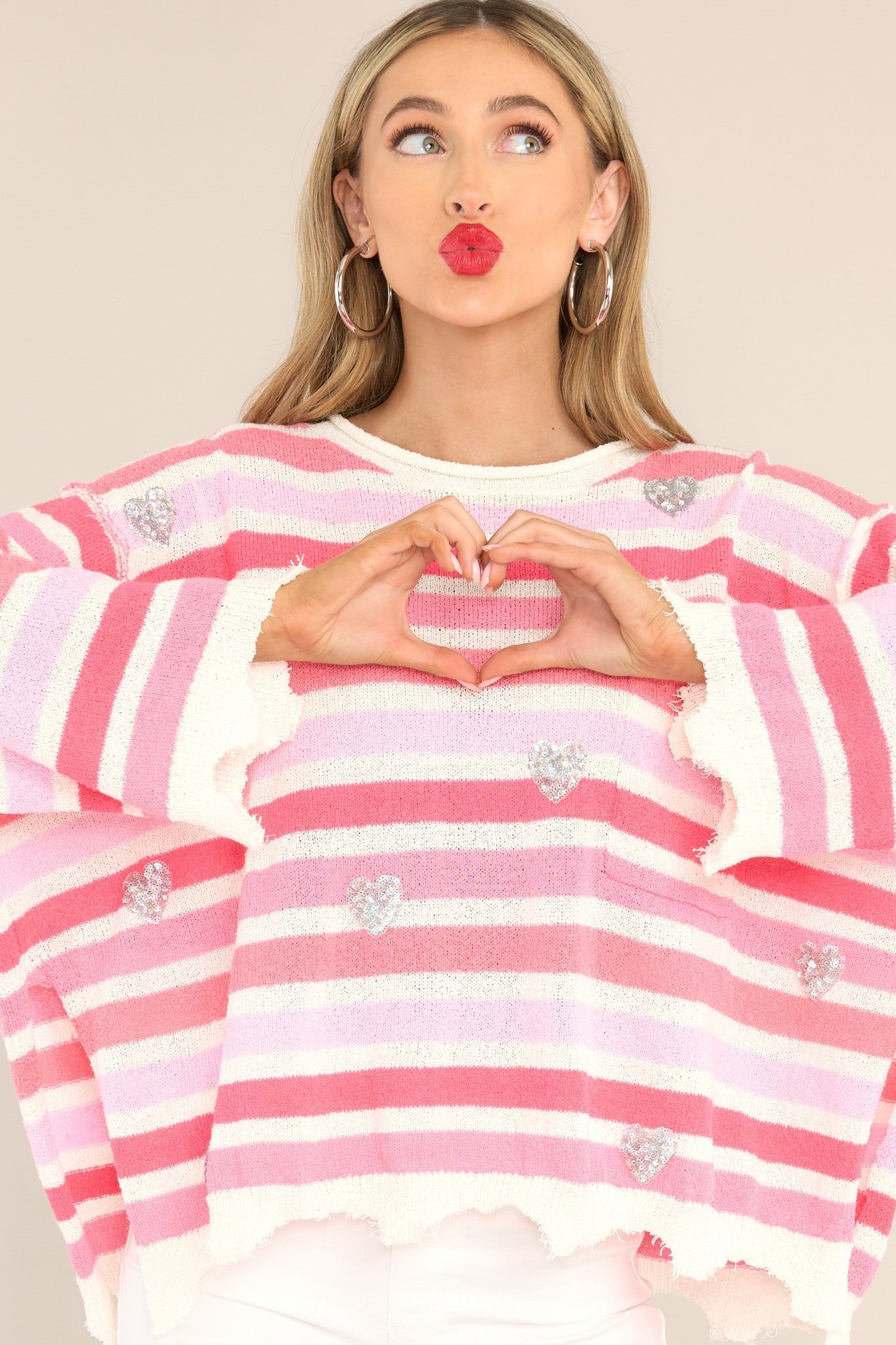 Finding My Love Pink Striped Sweater - Red Dress