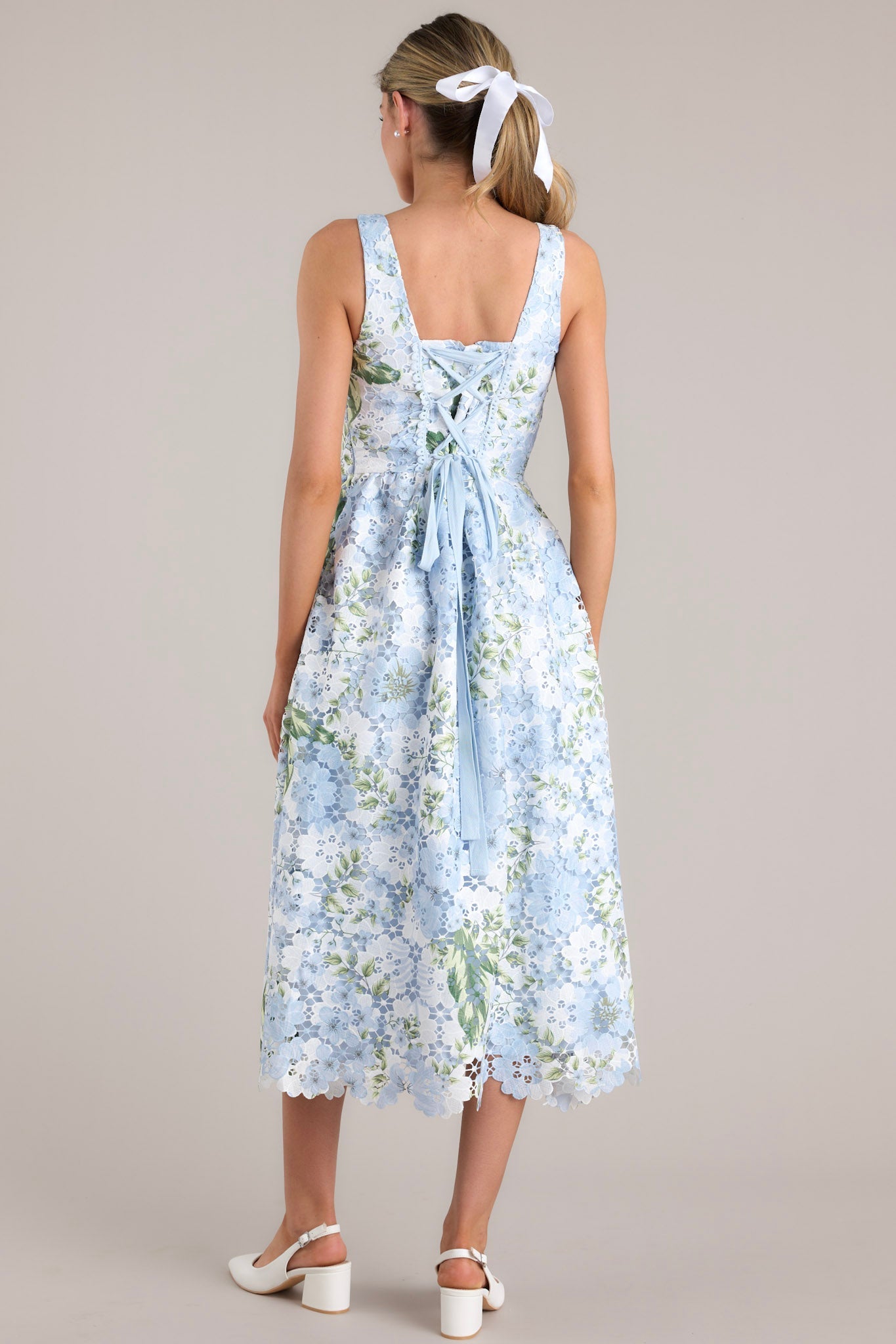 Finding My Peace Sky Blue Floral Embroidered Midi Dress - Red Dress