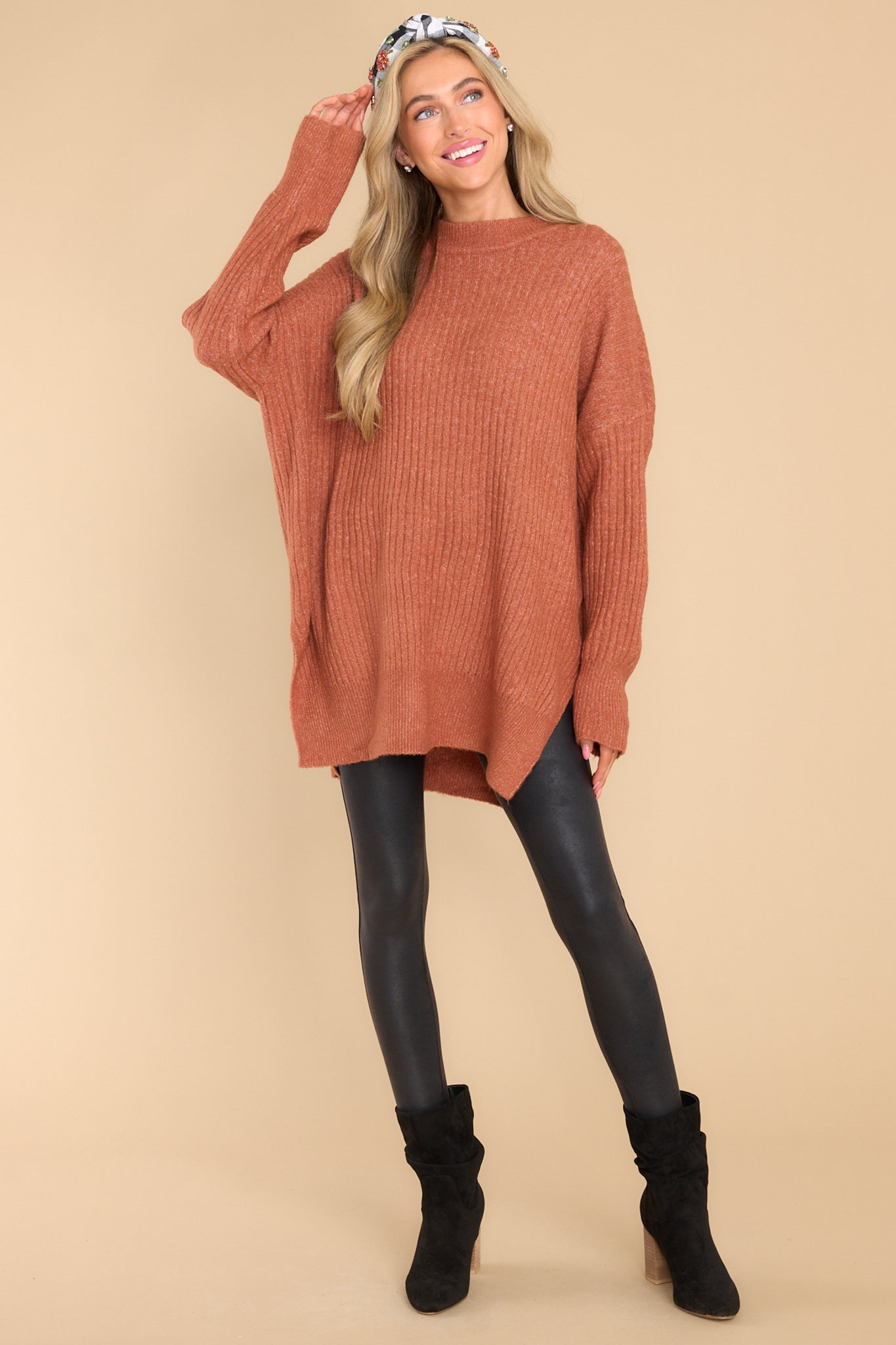 Fireside Flirt Rust Sweater - Red Dress