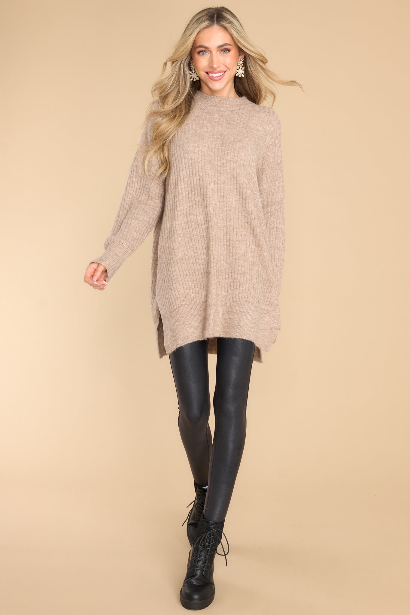 Fireside Flirt Taupe Sweater - Red Dress