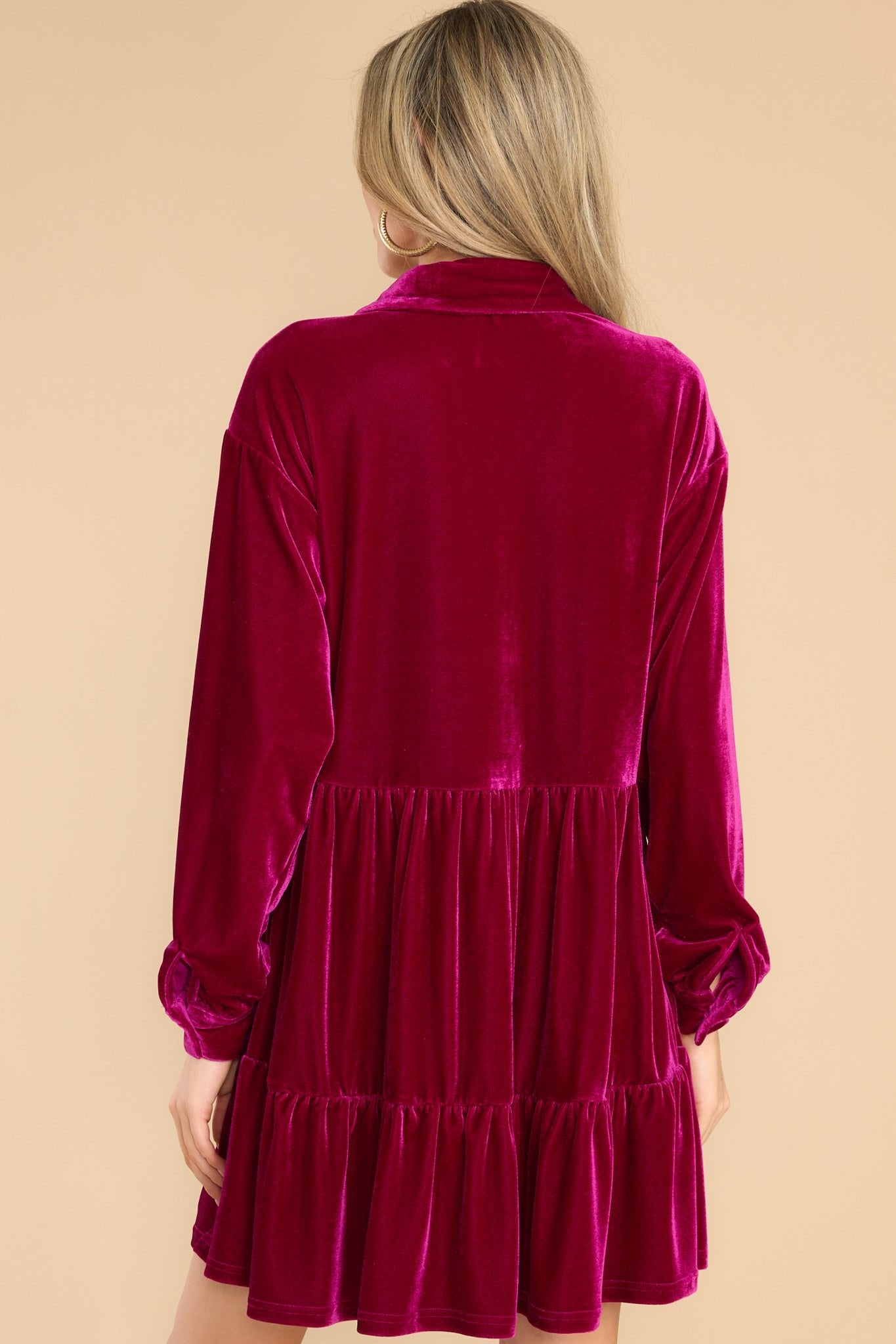 Flaming Embers Berry Faux Velvet Dress - Red Dress